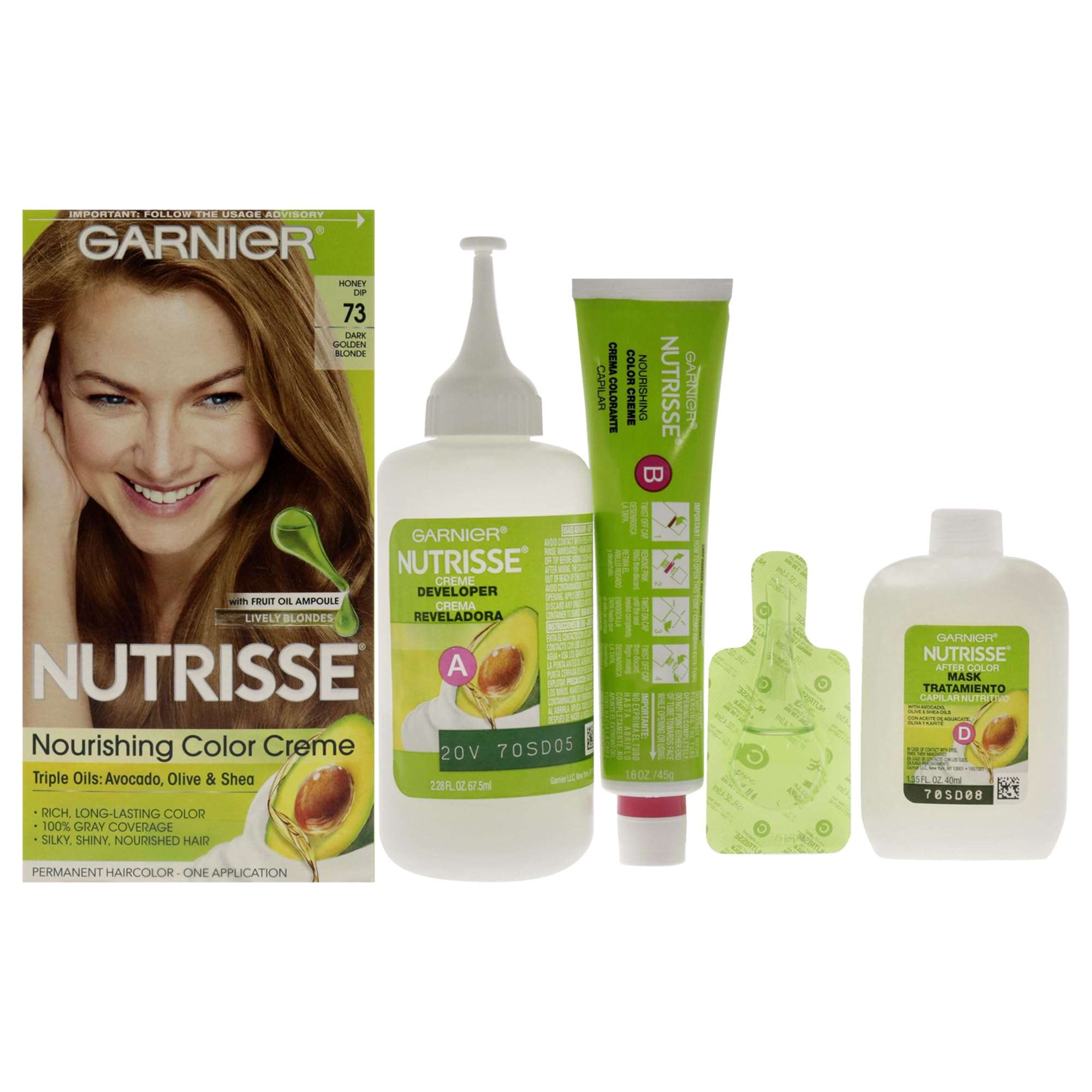 Garnier Nutrisse Nourishing Hair Color Creme, 73 Dark Golden Blonde (Honey Dip) (Packaging May Vary) 1