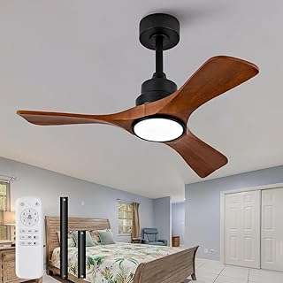 ZVL 42 Inch Ceiling Fans with Lights and Remote Control, Solid Wood Blades, 6 Speed Reversible DC Motor, Dimmable, Timer, Indoor Outdoor Ceiling Fan for Bedroom Living Room Patios 1