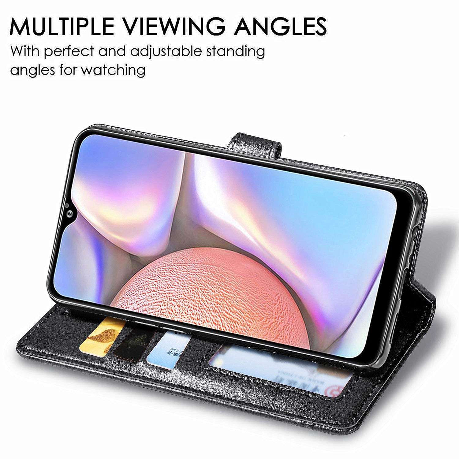 Phone Case Design for Samsung Galaxy A10S/M01S Wallet Case with Stand Kickstand Credit Card Holder for Women Men Girls, Samsunga10s A 10 A10 10S Rugged PU Leather Flip Folio Protective Cover Black 4