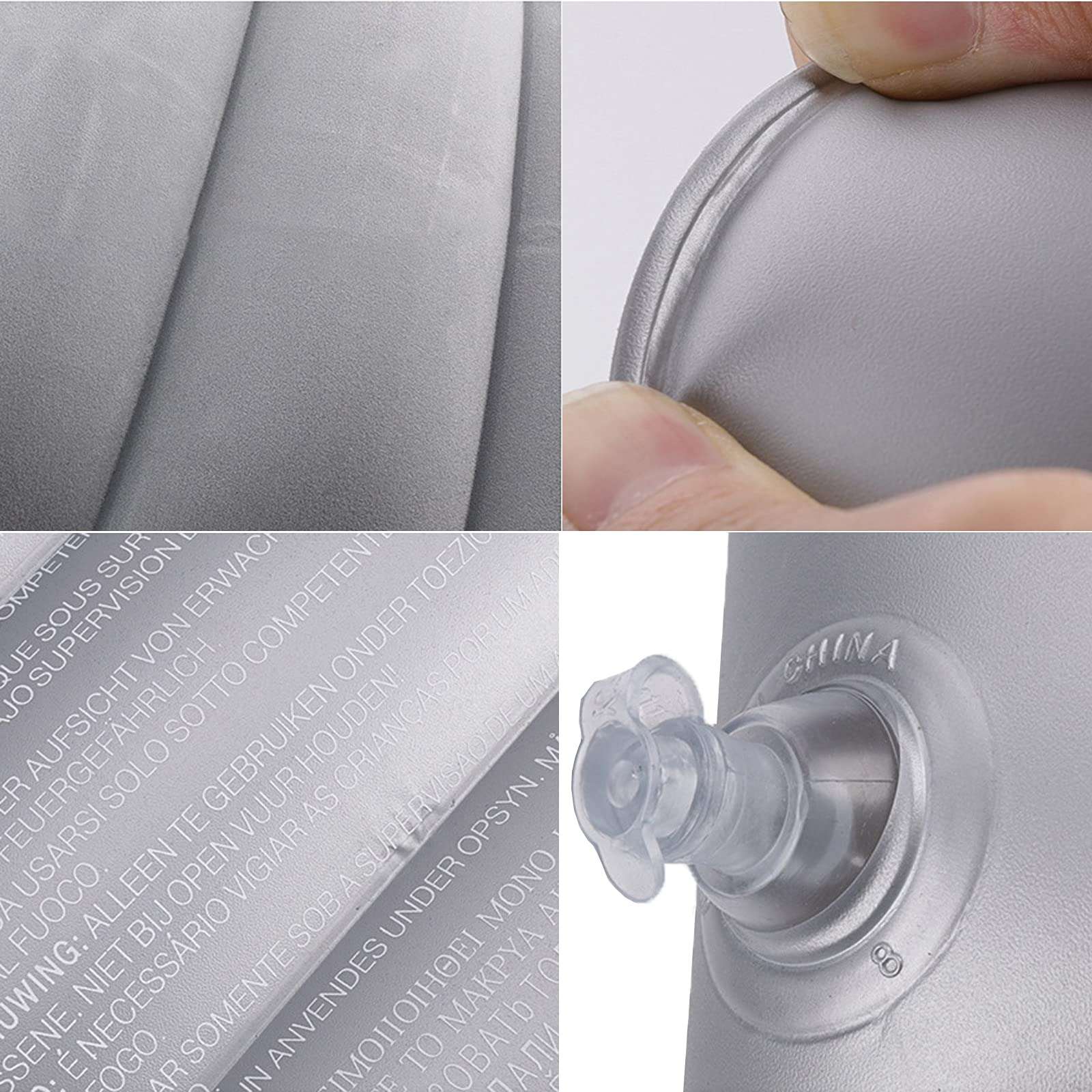 2 Pack Ultralight Inflatable Camping Pillow Beach Pillow Squared Flocked Fabric Air Pillow for Camping,Hiking,Traveling,Napping,Desk Rest,Office,Neck Lumbar Support (Grey) 3