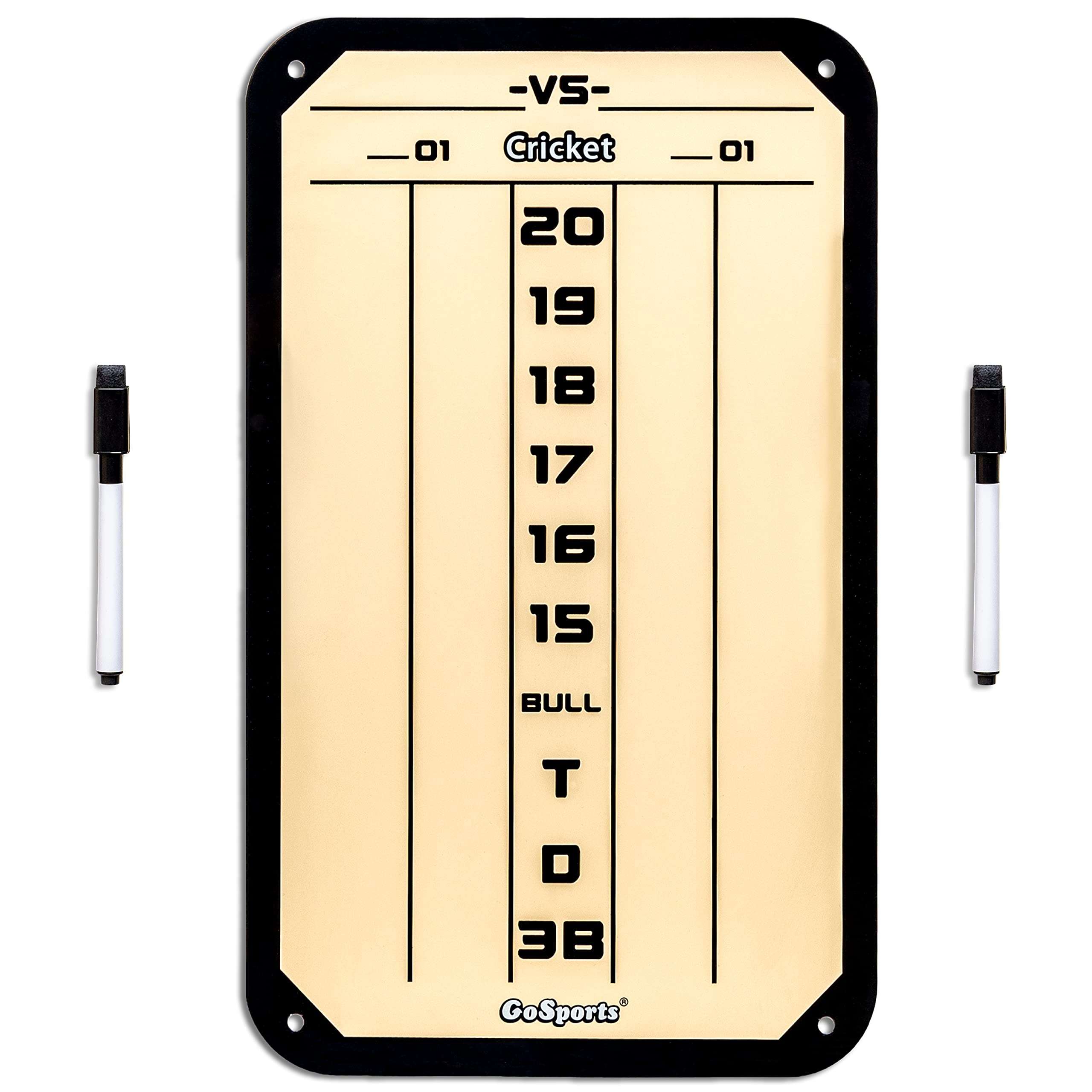 GoSports Dry Erase Steel Darts Scoreboard - Cricket and 01 Dart Games with 2 Magnetic Markers 1
