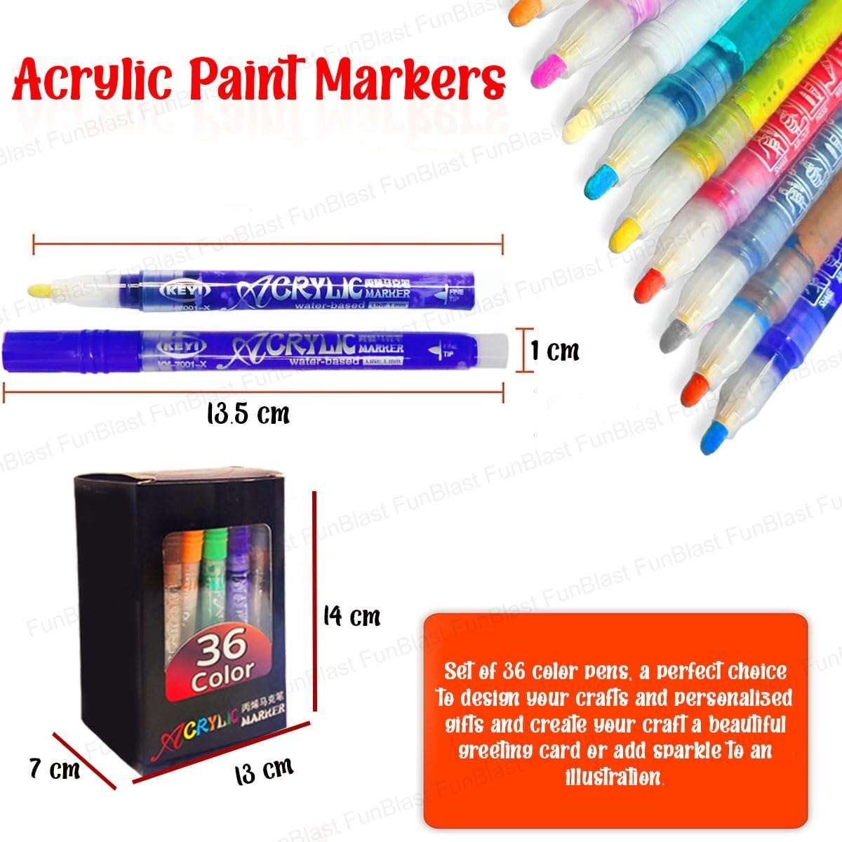 FunBlast 36 Colors Acrylic Color Markers for Art & Craft, Permanent Acrylic Paint Markers Ideal for Rock Painting, Canvas, Photo Album, Craft, School Project, Glass, Ceramic, Wood, Metal (36 Colors) 3