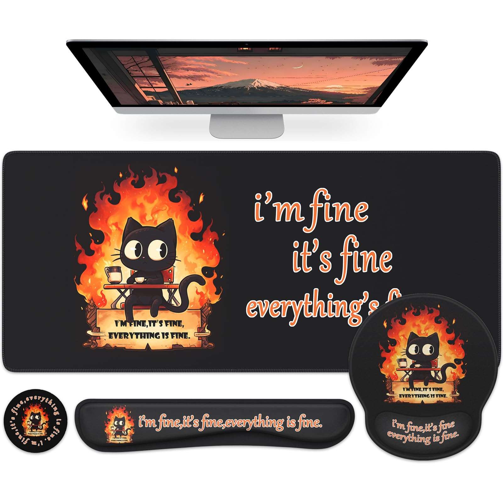 HAOCOO Dumpster Fire Mouse Pad with Wrist Rest, Ergonomic Keyboard Wrist Support, Large Gaming Desk Mat Set, Desk Protector Mat for Office Supplies 1