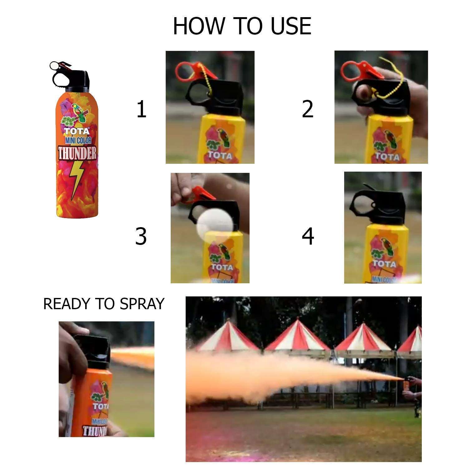 Holi Gulal Spray Mini Thunder Pack of 4 – 150 ml Each – Natural Herbal Colour Cloud Spray for Festivals & Parties Tota Mini Thunder Holi Herbal Gulal (Pack of 2) 6