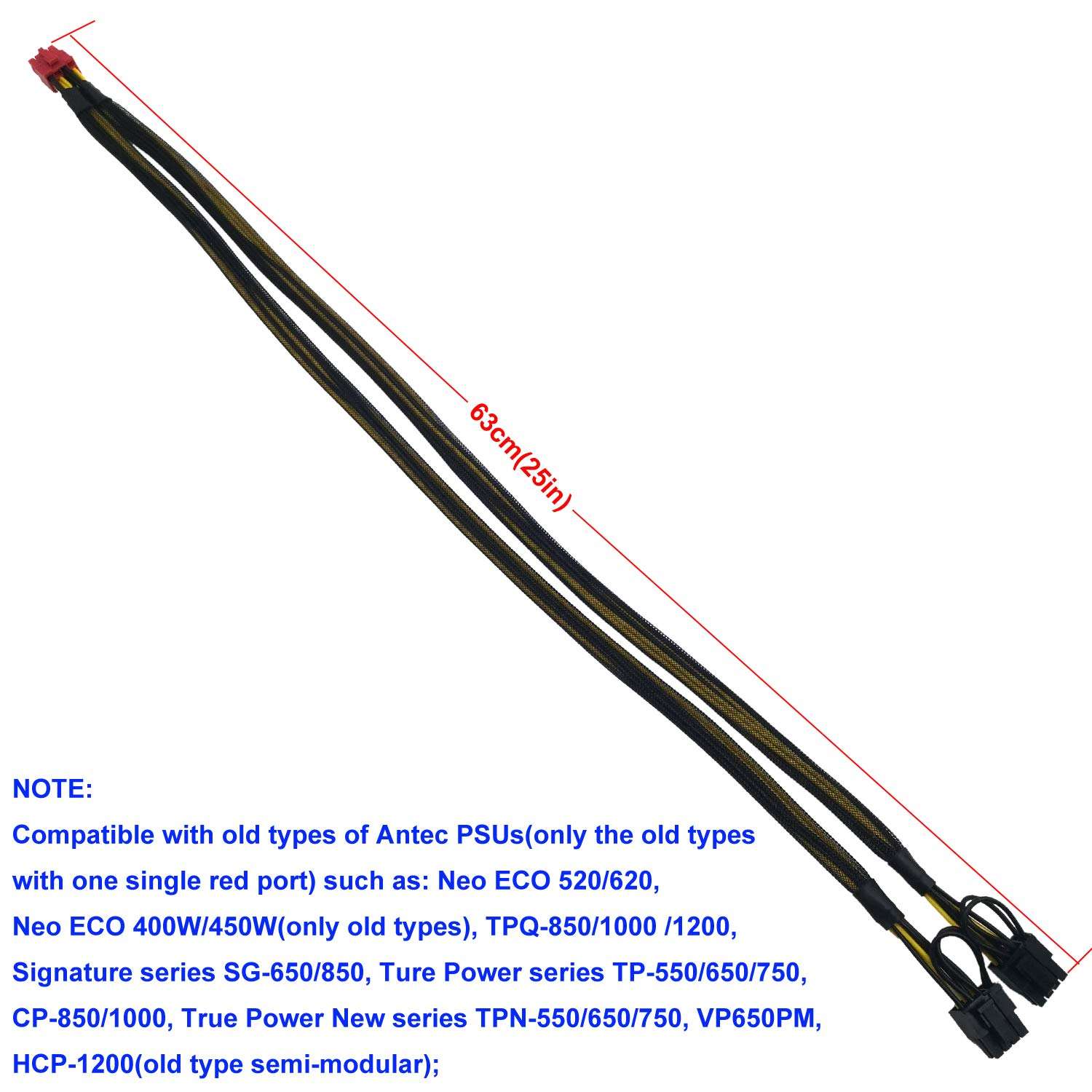 COMeap PCIe Cable for Antec PSUs, CPU 8 Pin Male to Dual PCIe 8 Pin (6+2) Male GPU Power Adapter Sleeved 25-inch(63cm) 4