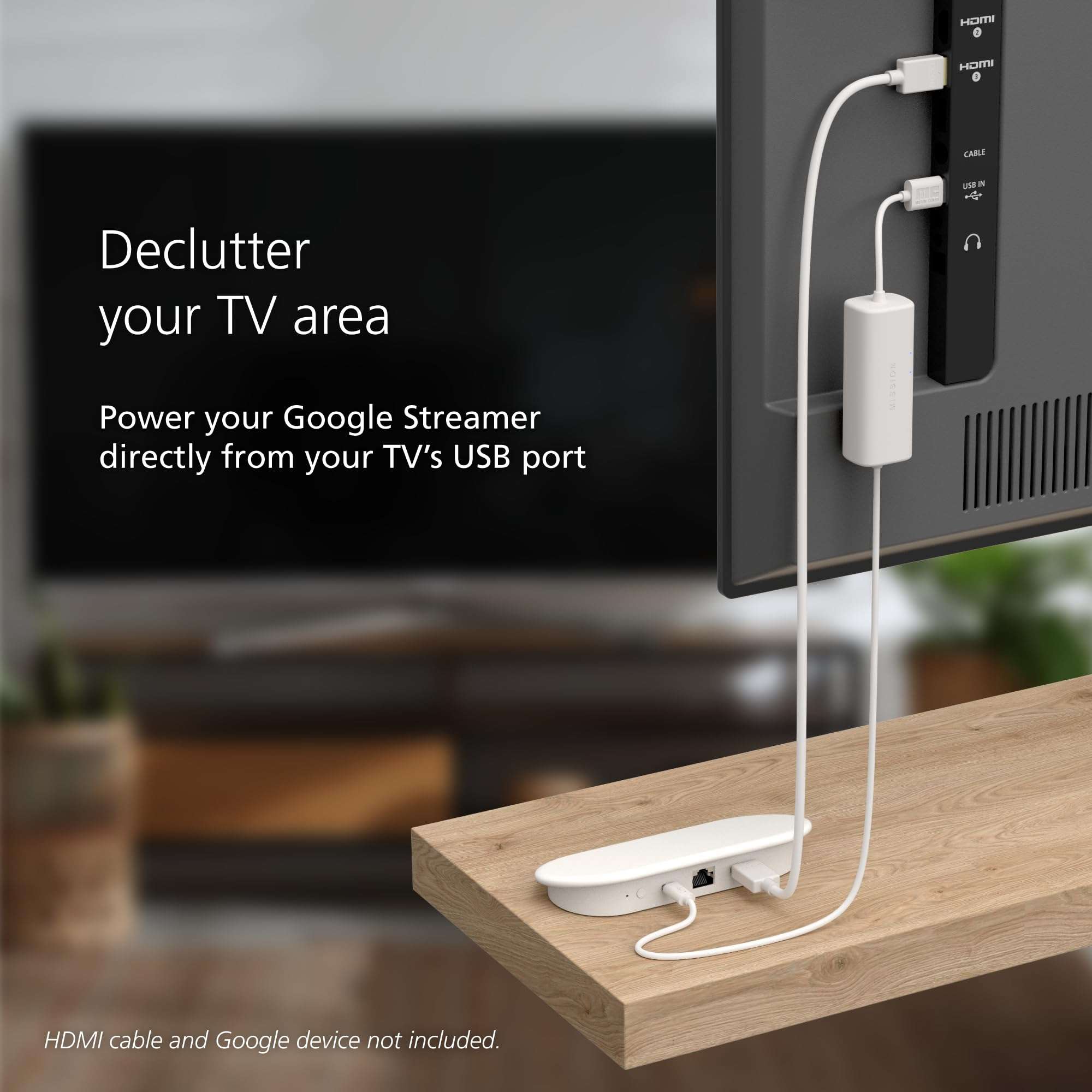 Mission USB Power Cable for Google TV - Power Chromecast 4K Directly from Your TV 2