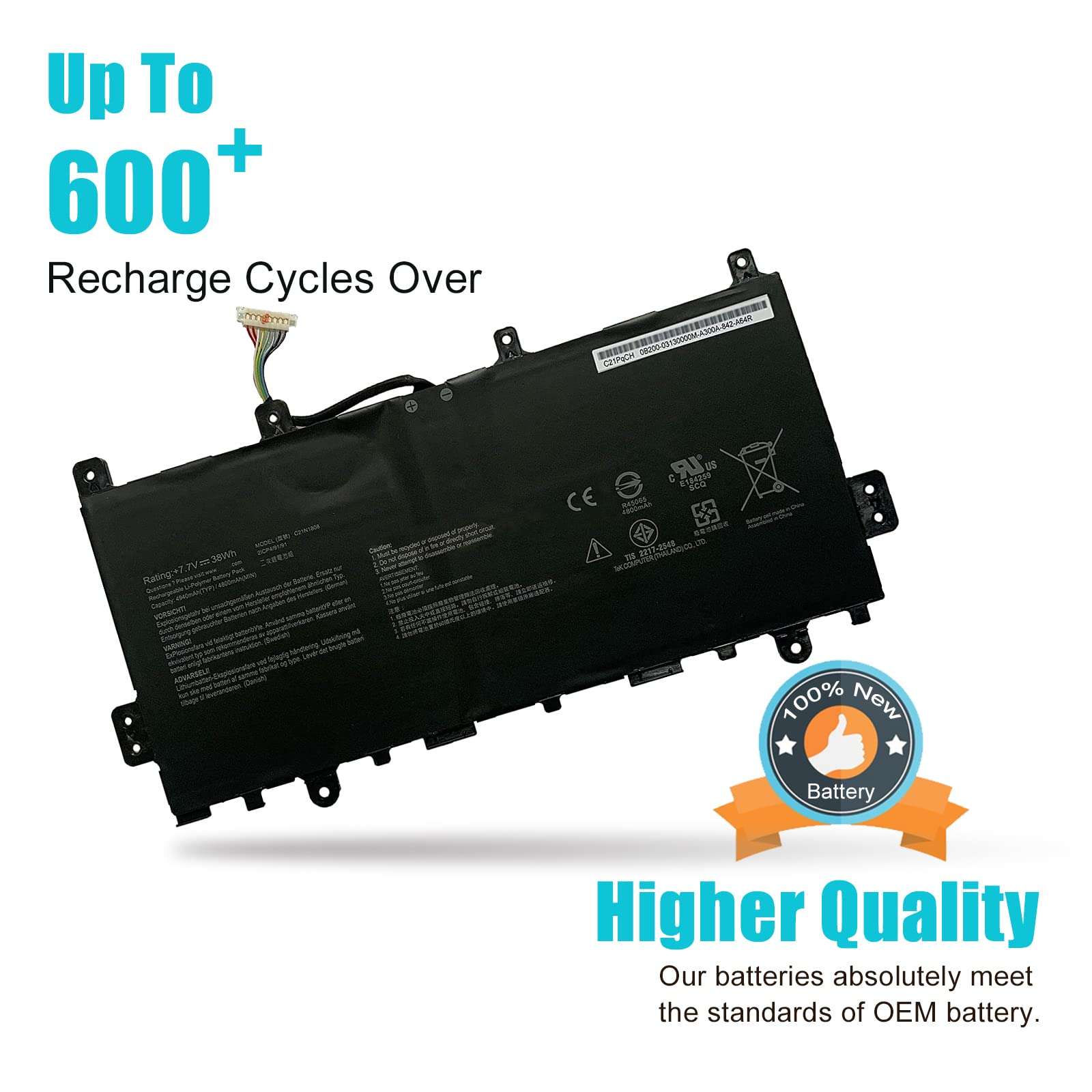 TsuLin C21N1808 38Wh 4940mAh Laptop Battery Compatible with Asus Chromebook C423NA C423NA-BV0001 C423NA-DH02 C423NA-1A C523NA C523NA-A20007 C523NA-1A Series C21PqCH 0B200-03130000 0B200-03060000 7.7V 3