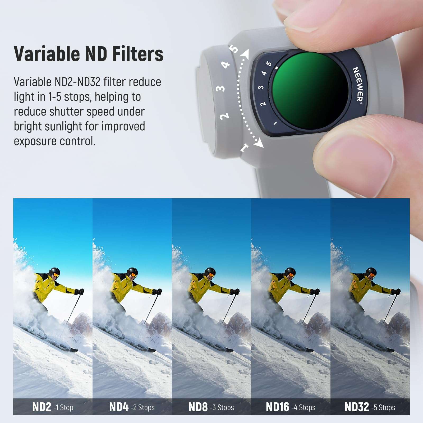 NEEWER Variable ND + CPL + Black Diffusion 1/4 Filter Compatible with DJI Osmo Pocket 3 Creator Combo Accessories, ND2-32, Multicoated HD Filter with 2X Screen Protector & 2X Cleaning Cloth 4