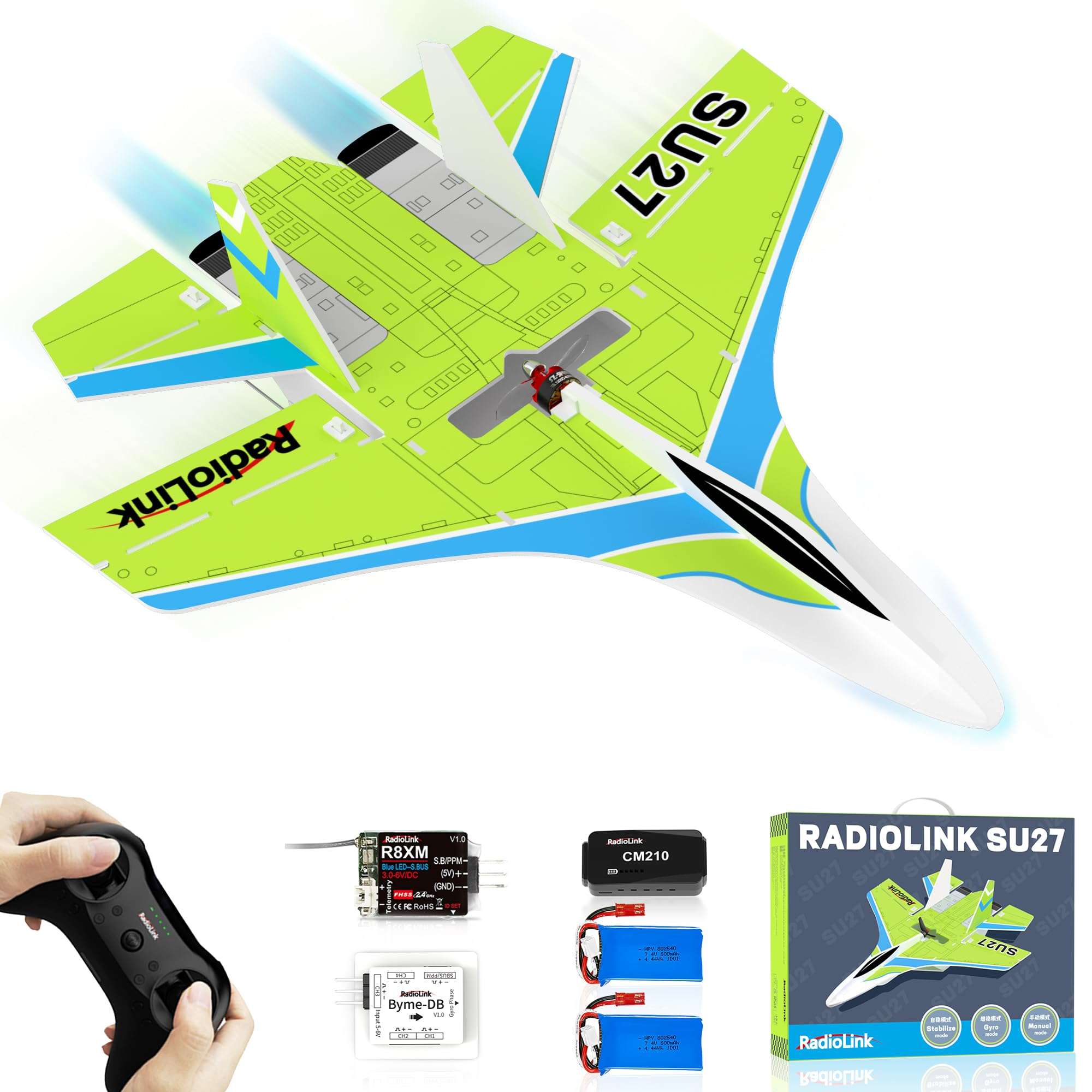 Radiolink SU27 RC Airplane Ready to Fly, 2.4GHz 3CH 2.4 Miles Long Range Aircraft, 4000KV Brushless Motor, 3 Flight Mode with T8S Transmitter & R8XM Receiver, Byme-DB FC, for Beginner or Experienced 1