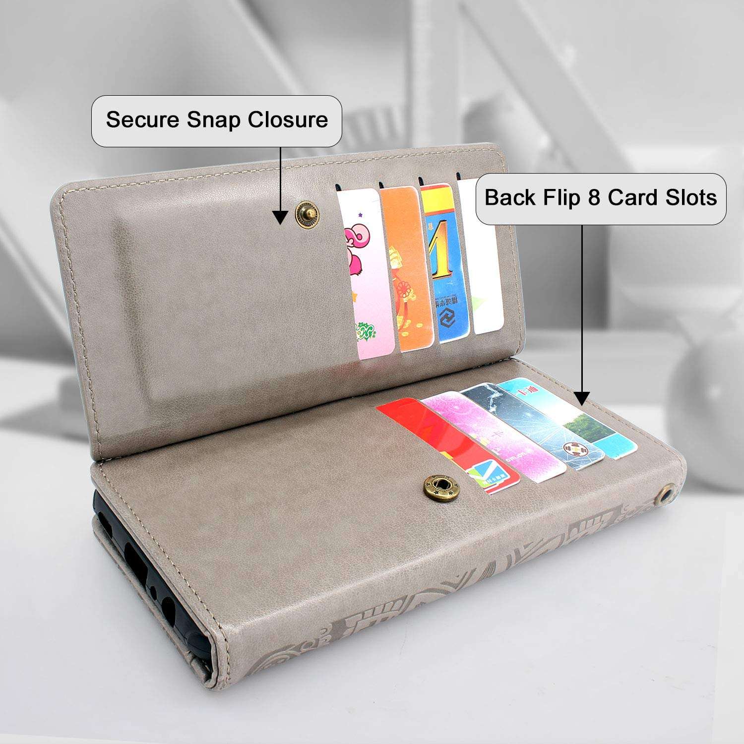 Harryshell Detachable Magnetic 12 Card Slots Wallet Case Shockproof PU Leather Flip Protective Cover Wrist Strap for Samsung Galaxy S20 6.2 inch (Flower Grey) 3