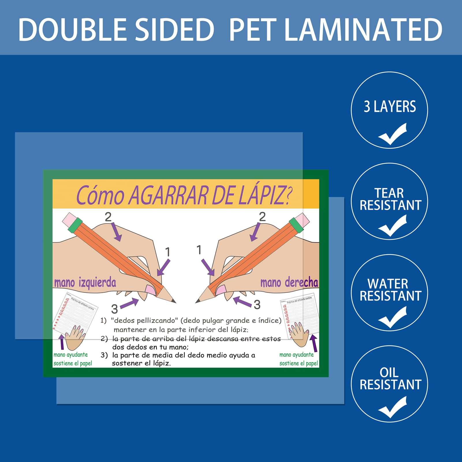 SANTSUN Pencil and Scissor Grip Educational Preschool Poster, How to Pencil Grip? and How to Scissor Grip? Poster with Illustrations, for Toddler and Kid, School Wall Decor, Spanish, 30x40cm 3