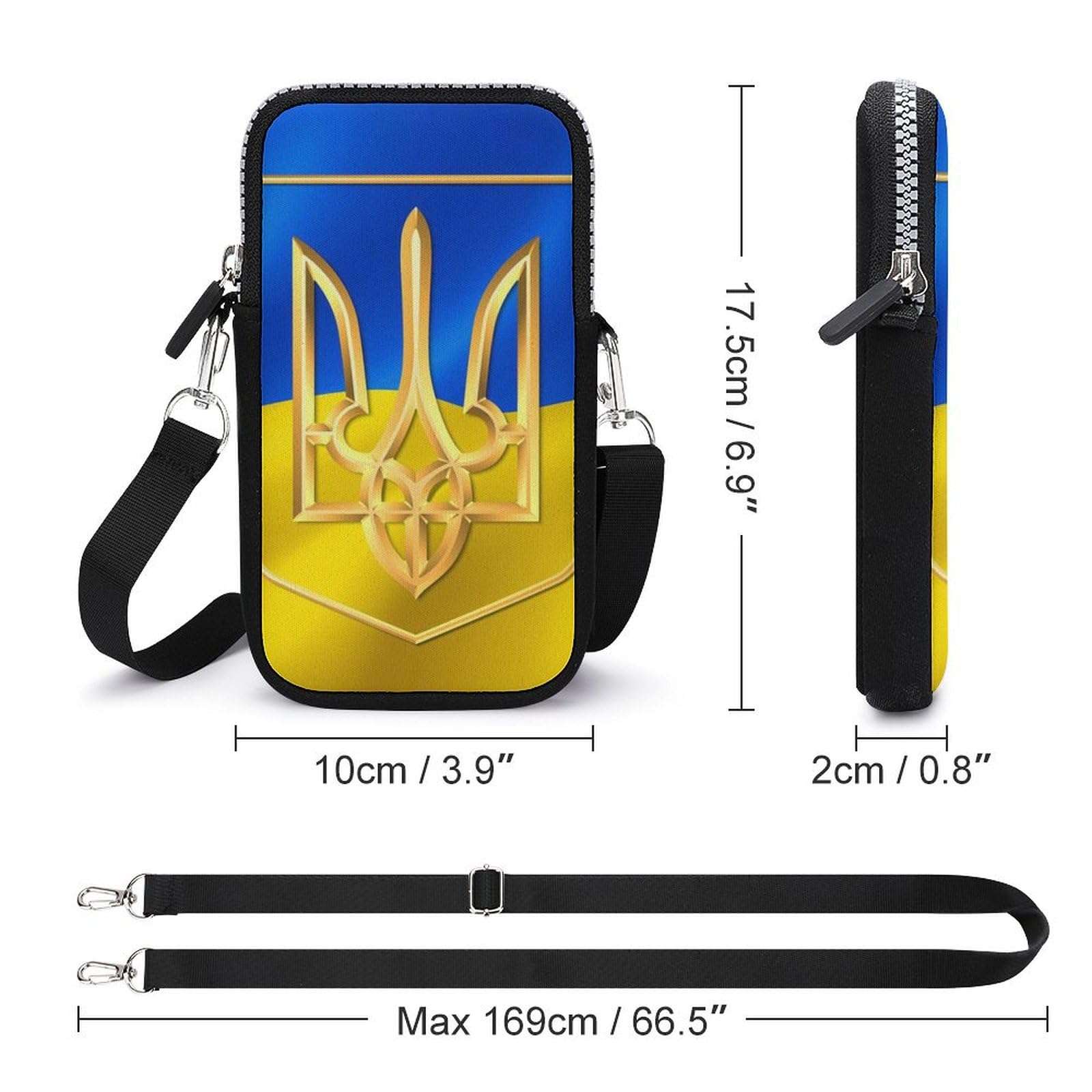 OPOZSDF Small Crossbody Bags for Men Women, Ukraine Flag And Coat of Arms Protective Phone Handbag Purse Neoprene Cell Phone Wallet with Adjustable Strap 3