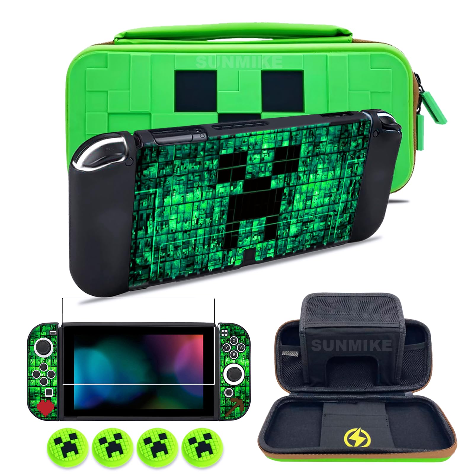 Carrying Case for Nintendo Switch OLED, Switch OLED Case, Screen Protector, Thumb Grips Caps, Portable Accessories Bundle Protective Cover for Console & Accessories Storage Travel Carry Cases, Green