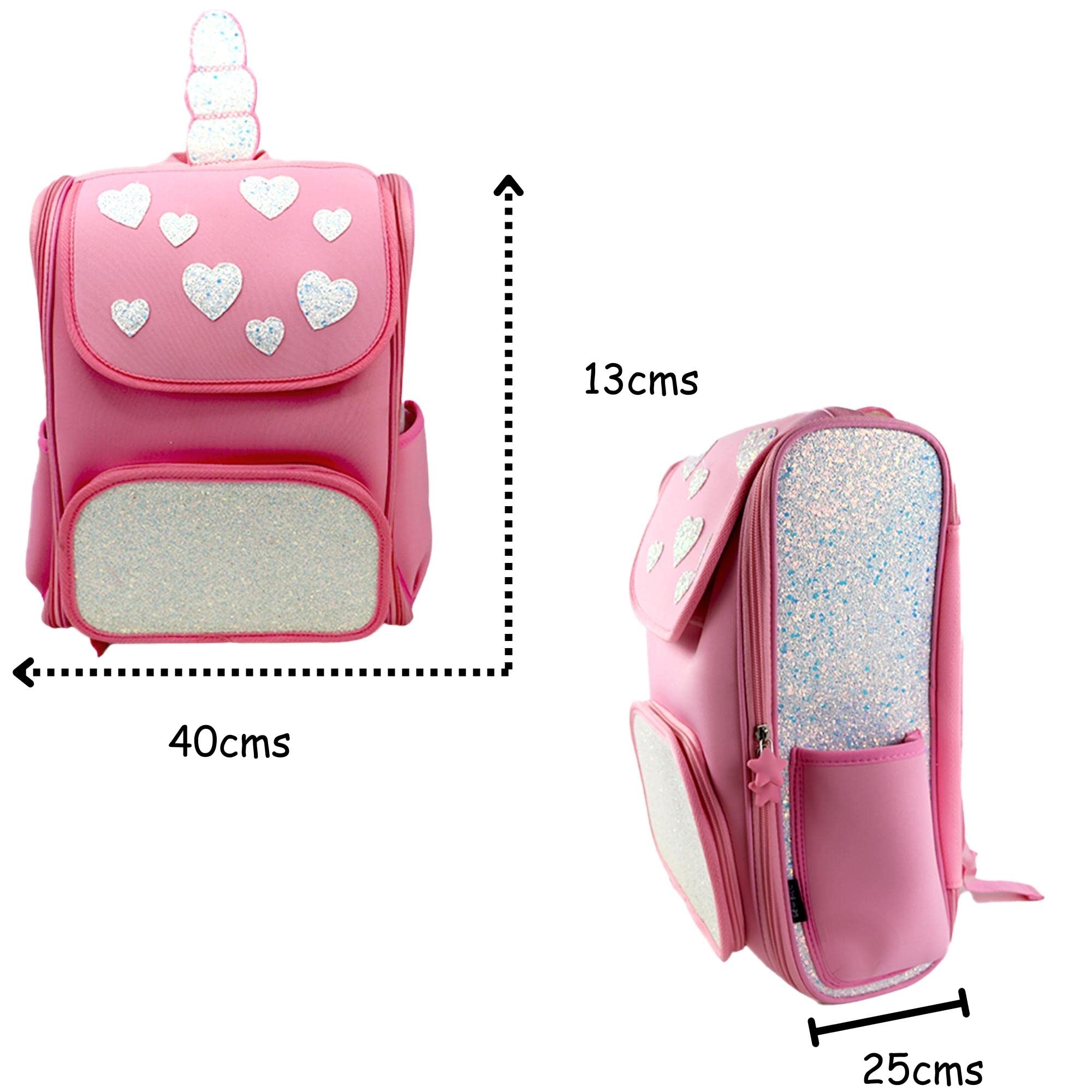 Heart to Heart Bag | Attached EVA Case | With Eye-Catchy Unicorn Pony | Heavenly Shimmery Design | Fits 16” Laptop | 14 L 5