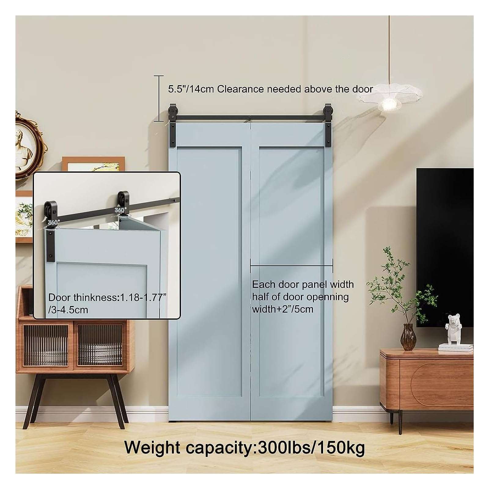 3-10FT Bi-Folding Sliding Barn Door Hardware Kit, Heavy Duty Roller Track Kit for 4/2 Doors Side Mounted - Sliding Door Kit(5FT 4doors) 6