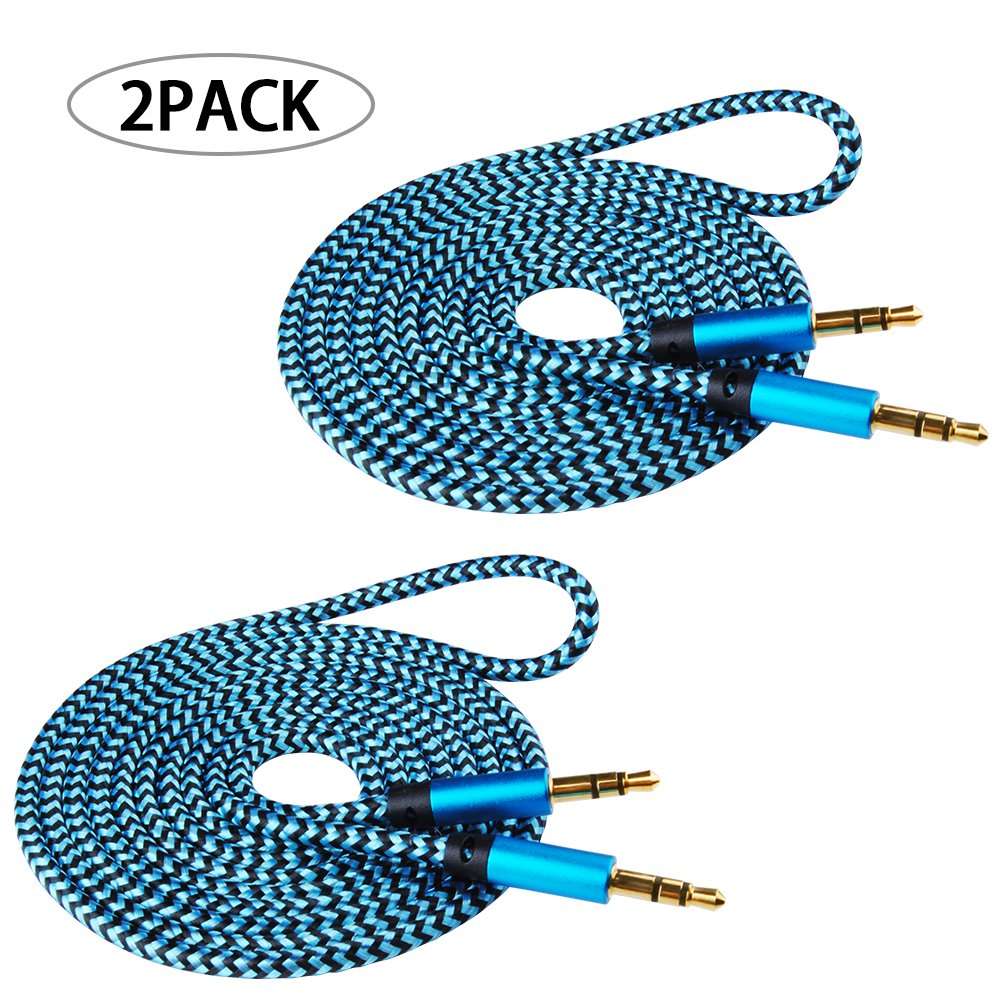 CableLovers Aux Cable, 2 Pack 5ft Auxiliary Cord 3.5MM Audio Cable Nylon Braided Headphone Cable Male to Male Aux Cord for Car/Home Stereos, iPhone, iPad, iPods, Beats, Galaxy, Sony, Echo Dot, Tablet 3