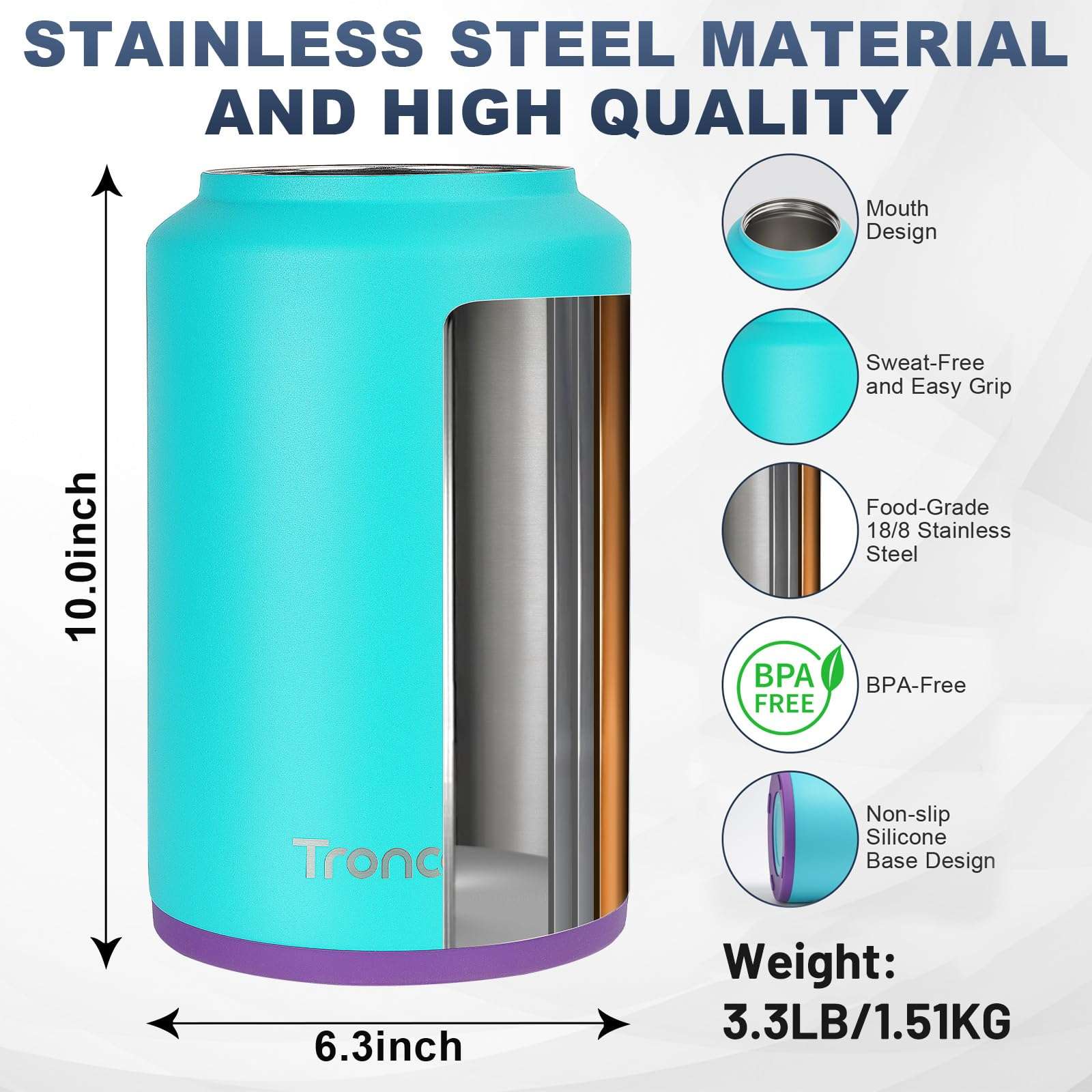 Tronco 1 Gallon Water Bottle, 128 oz Large Stainless Steel Triple Wall Vacuum Insulated Water Jug with Straw Lid and Spout, Keep Cold 48 Hrs, Top Handle, Leak Proof, Wide Mouth, Sweat Proof, BPA Free 6