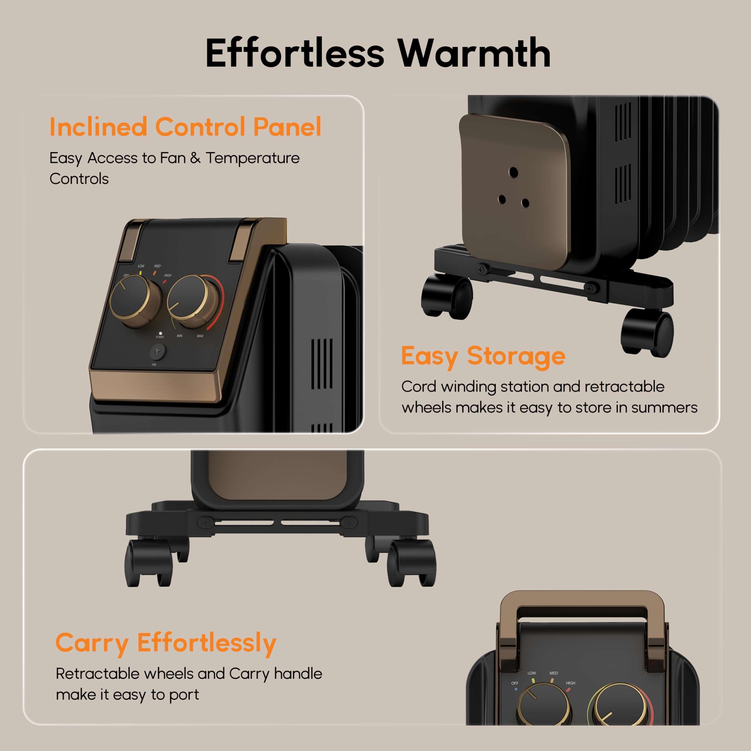 Havells 13 Fin Oil Filled Room Heater (OFR) | Advanced New U-Tech Fast Heating Fins with 10-Year Warranty | 2900W | ISI Approved | PTC Fan Heater | Inclined Control Panel | Black 3