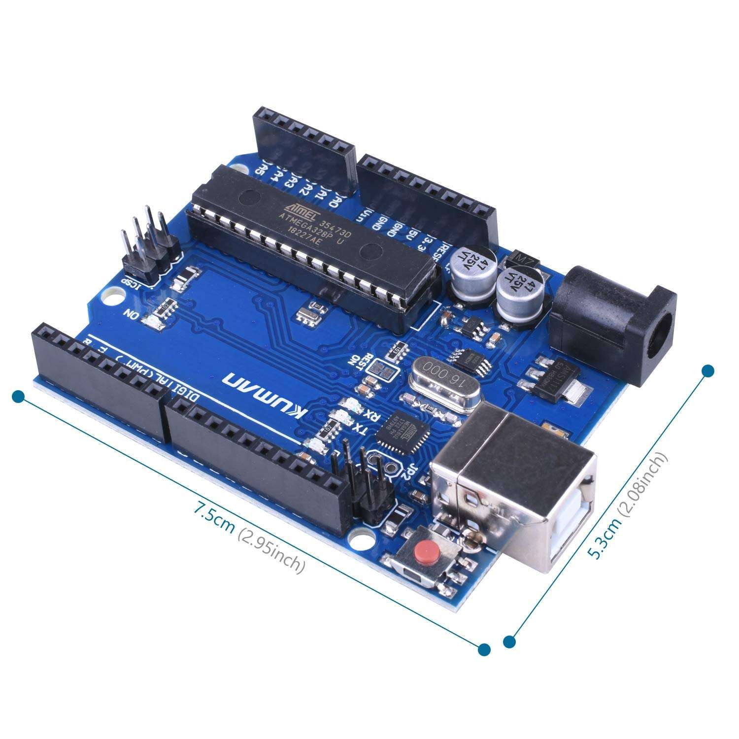 Kuman UNO R3 Board ATmega328P with USB Cable for Arduino - Compatible With Arduino UNO R3 Mega 2560 Nano Robot for Arduino IDE AVR MCU Learner K53, Blue 2