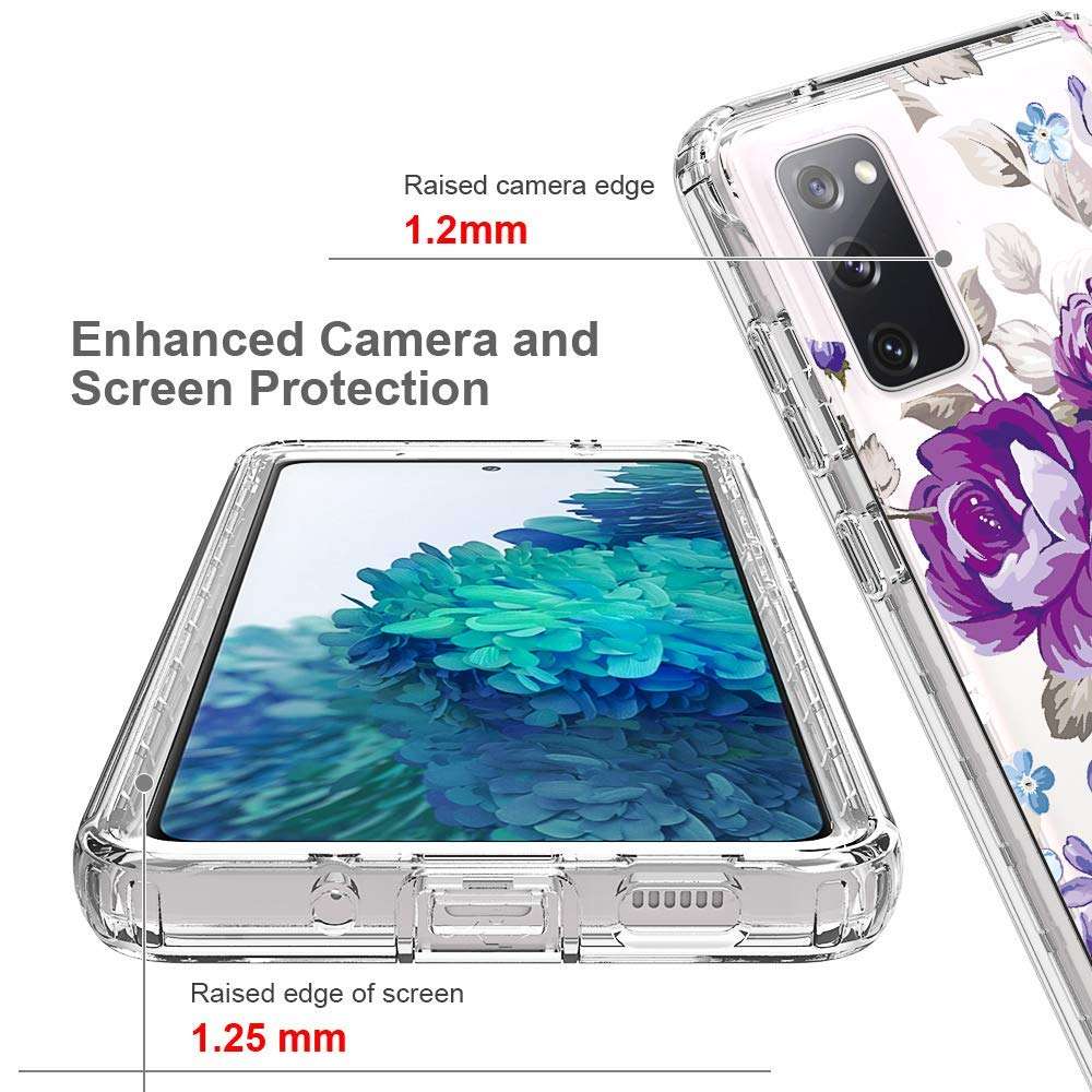 Samsung Galaxy S20 FE 5G Case,Scalette Galaxy S20 FE Case,Dual Layer Clear Flower Design,Soft TPU Back Cover Clear Shockproof Floral Pattern with PC Bumper for Women for Galaxy S20 FE Case,Purple 4