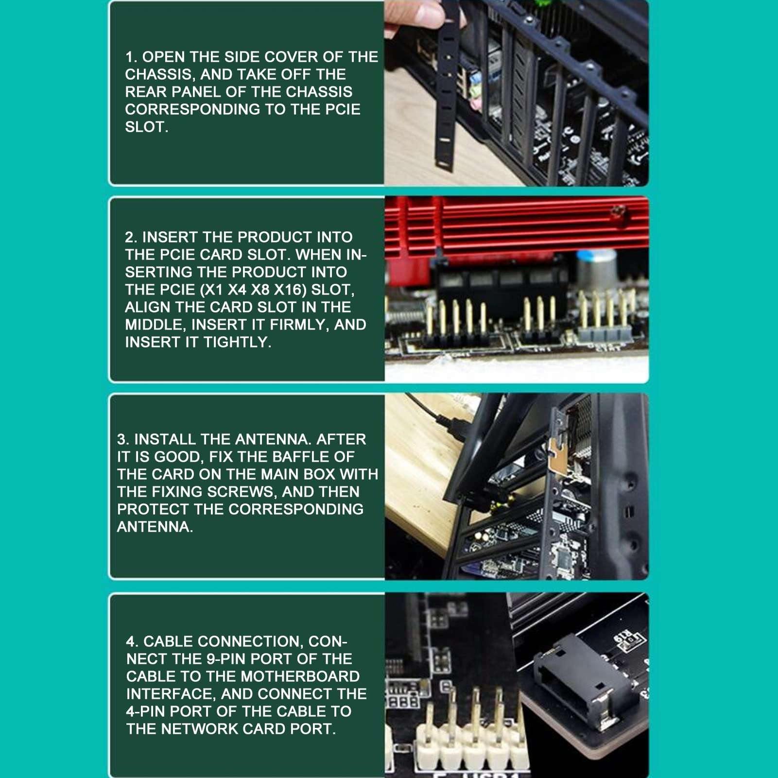 PCIe WiFi Card, Bluetooth 5.0 Wireless PCI Express Adapter, 2000Mbps Dual Band Wireless Network Card, 6dBi High Gain Aantennas, Supports Windows 10 11 64bit 3
