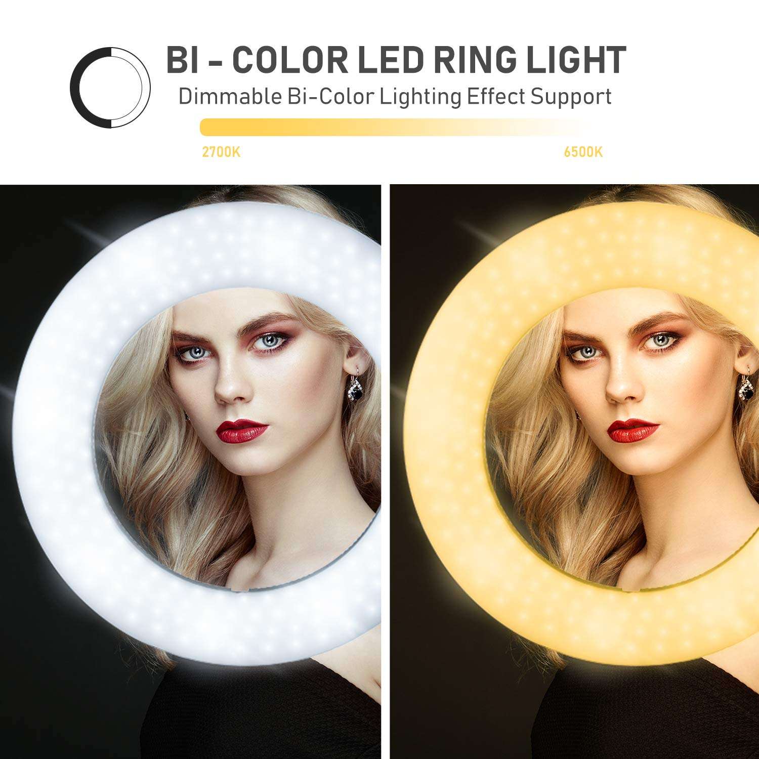 Limo Studio 14 inch Dimmable Ring Light LED Dual Color Continuous Lighting for Charming Eyes and Beauty Facial Shoot, Photo Studio Salons Beauty Shop Selfie Light Stand, AGG2860 2