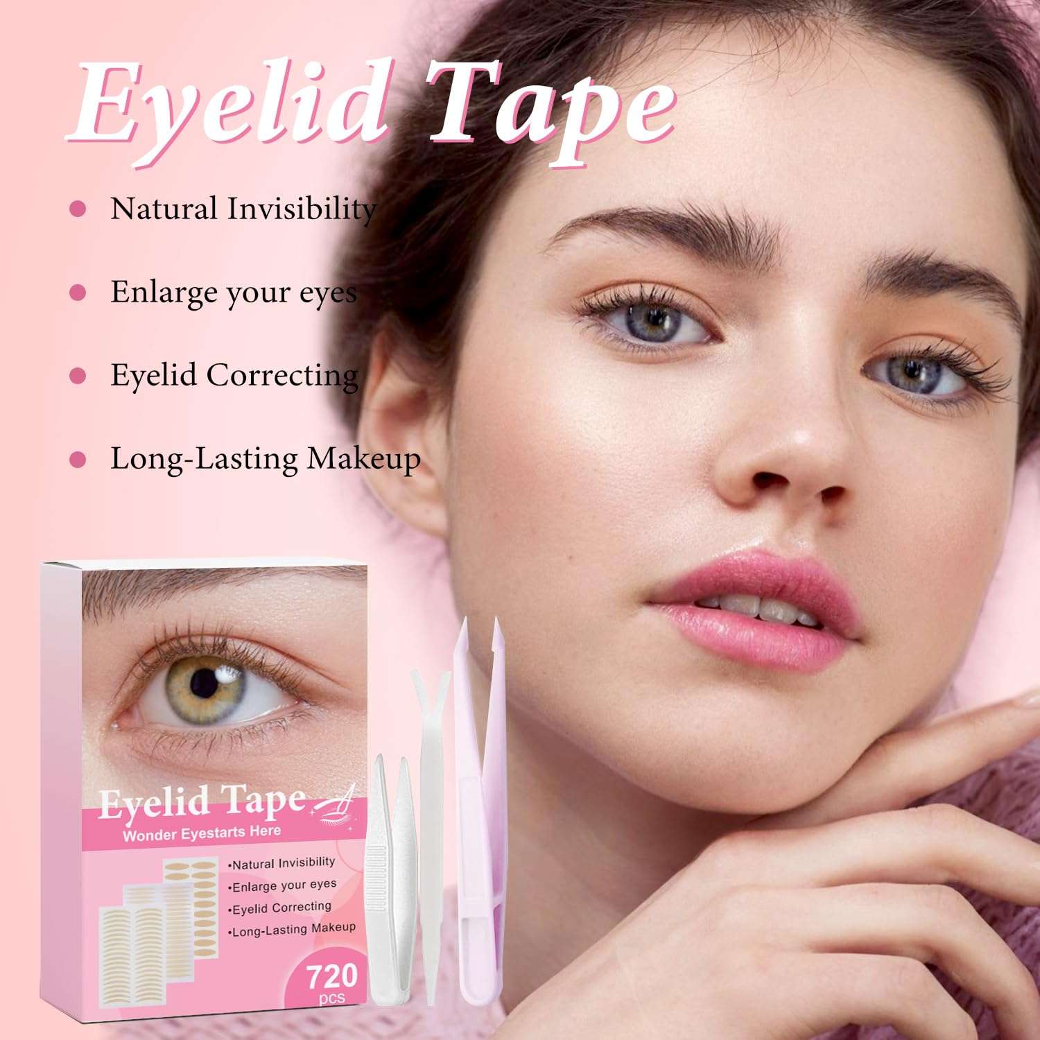 720PCS Eyelid Lifter Strips，Eyelid Tape For Hooded Eyes Invisible,Instantly lifts loose SkinAround The Eyes Without Surgery,Perfect For lneven lono-Eyelids，With Fork Rods And Tweezers 3