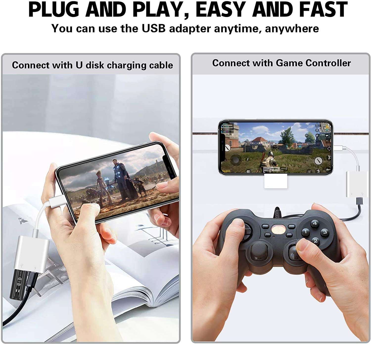 [Apple MFi Certified] Lightning to USB Camera Adapter for iPhone, OTG Adapter With Fast Charging Port, Compatible With iPhone/iPad/Card Reader/Flash Drive/Keyboard/Mouse - Plug and Play 4