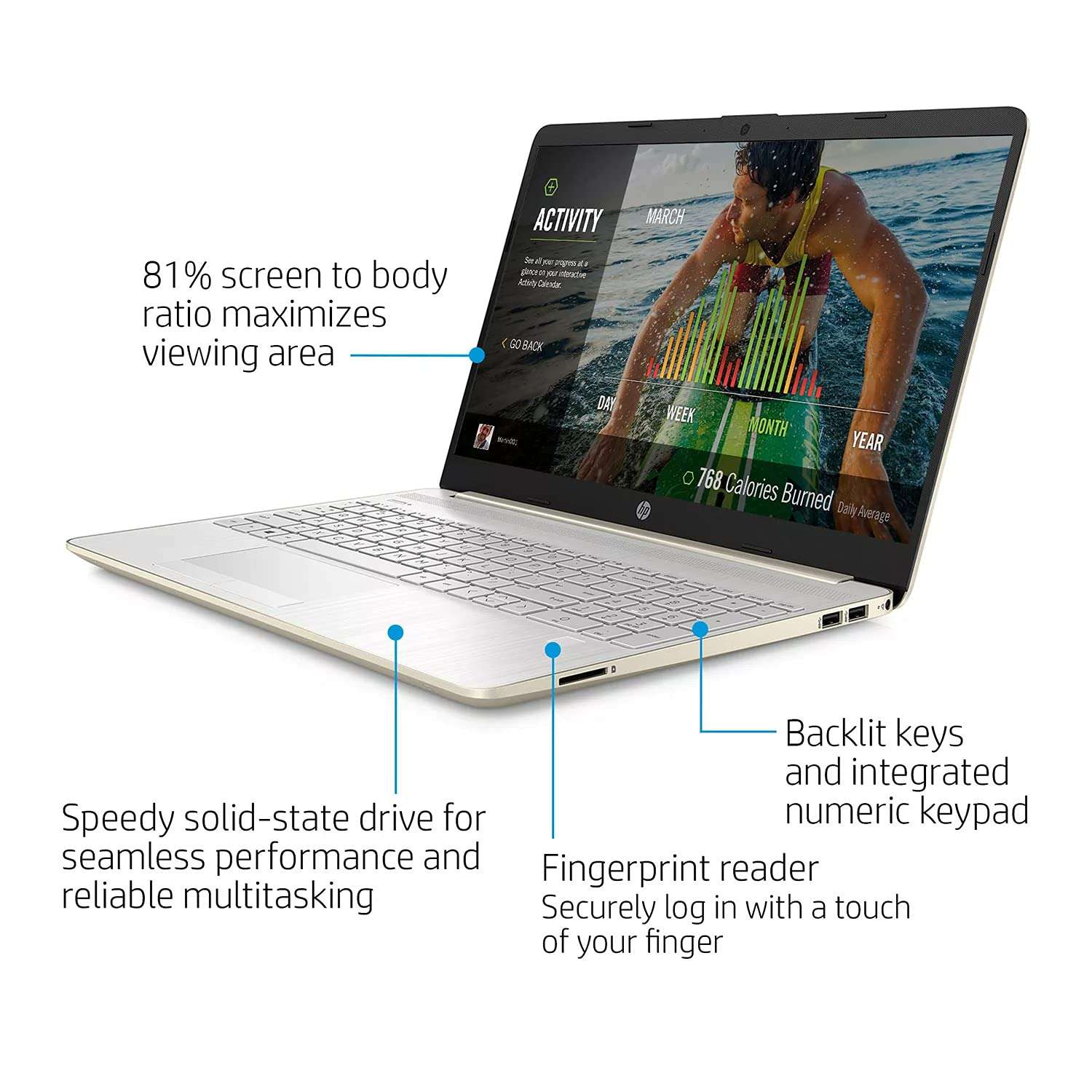 2022 HP 15.6" FHD Laptop PC Intel 11th 4-Core i5-1135G7 16GB DDR4 RAM 512GB NVMe SSD Intel Iris Xe Graphics Webcam HDMI WiFi AC RJ45 BT USB-C Backlit Keyboard Gold Windows 10 Pro w/RE Accessories 3