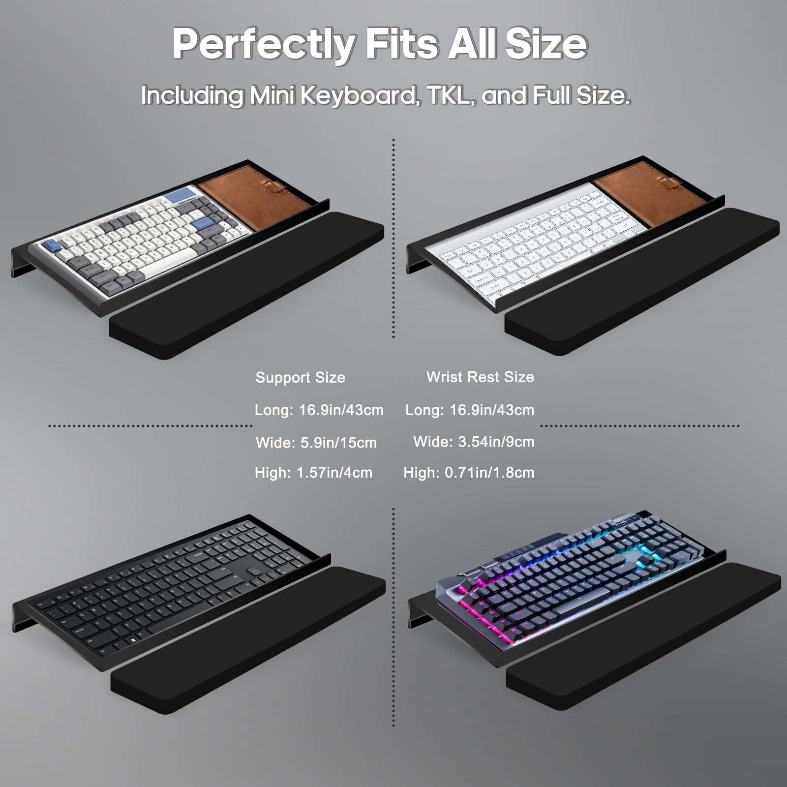 Computer Keyboard Stand and Wrist Rest, Raipeu Ergonomic Keyboard Riser with Wrist Pad, Acrylic Tilted Keyboard Holder for Desktop Fits All Keyboard Sizes (Black) 5