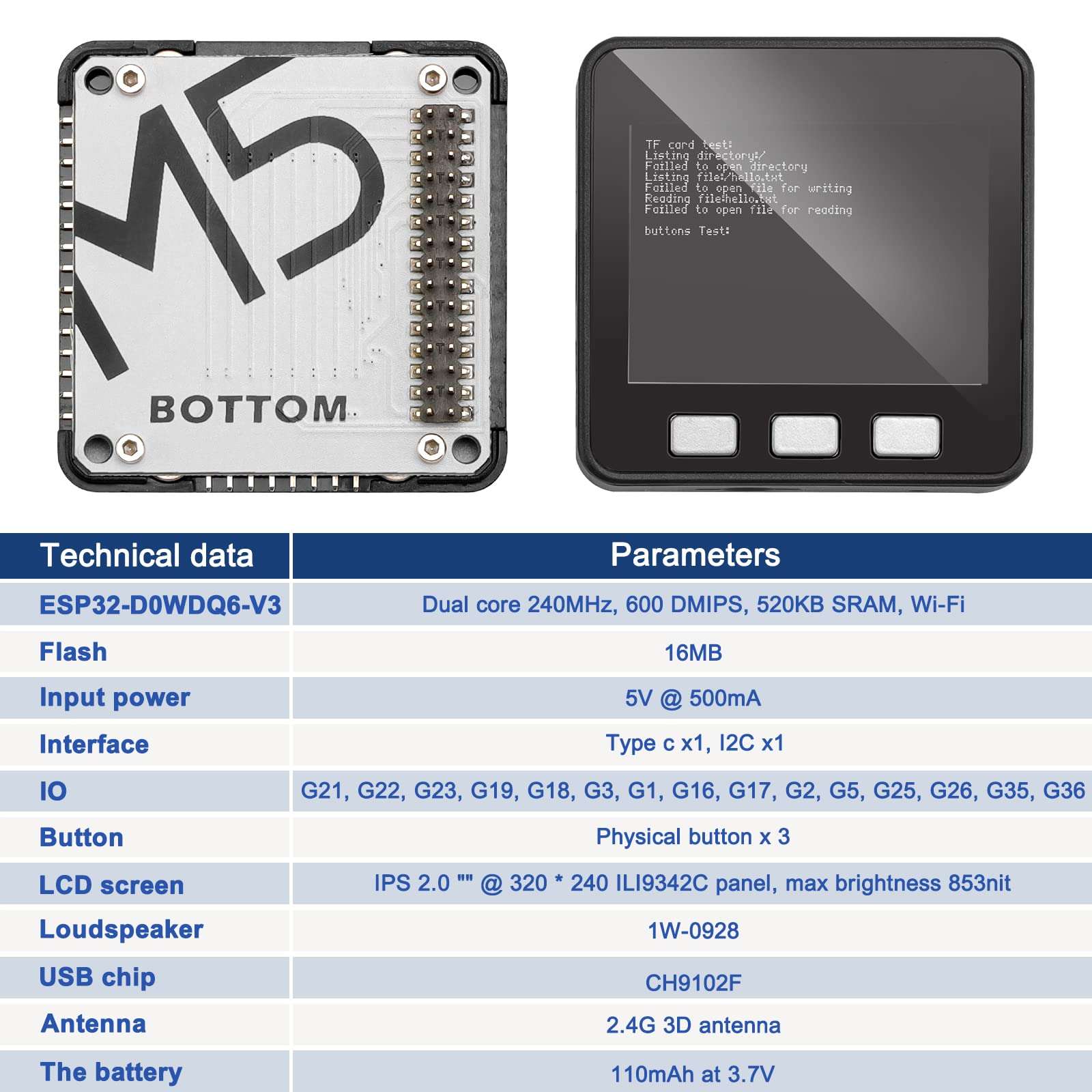 M5Stack ESP32 Basic Core IoT: Development Kit V2.6 2.0-inch IPS Display Panel Espressif ESP32 Chip, Compatible with Arduino ESP32-IDF MicroPython UIFlow 4