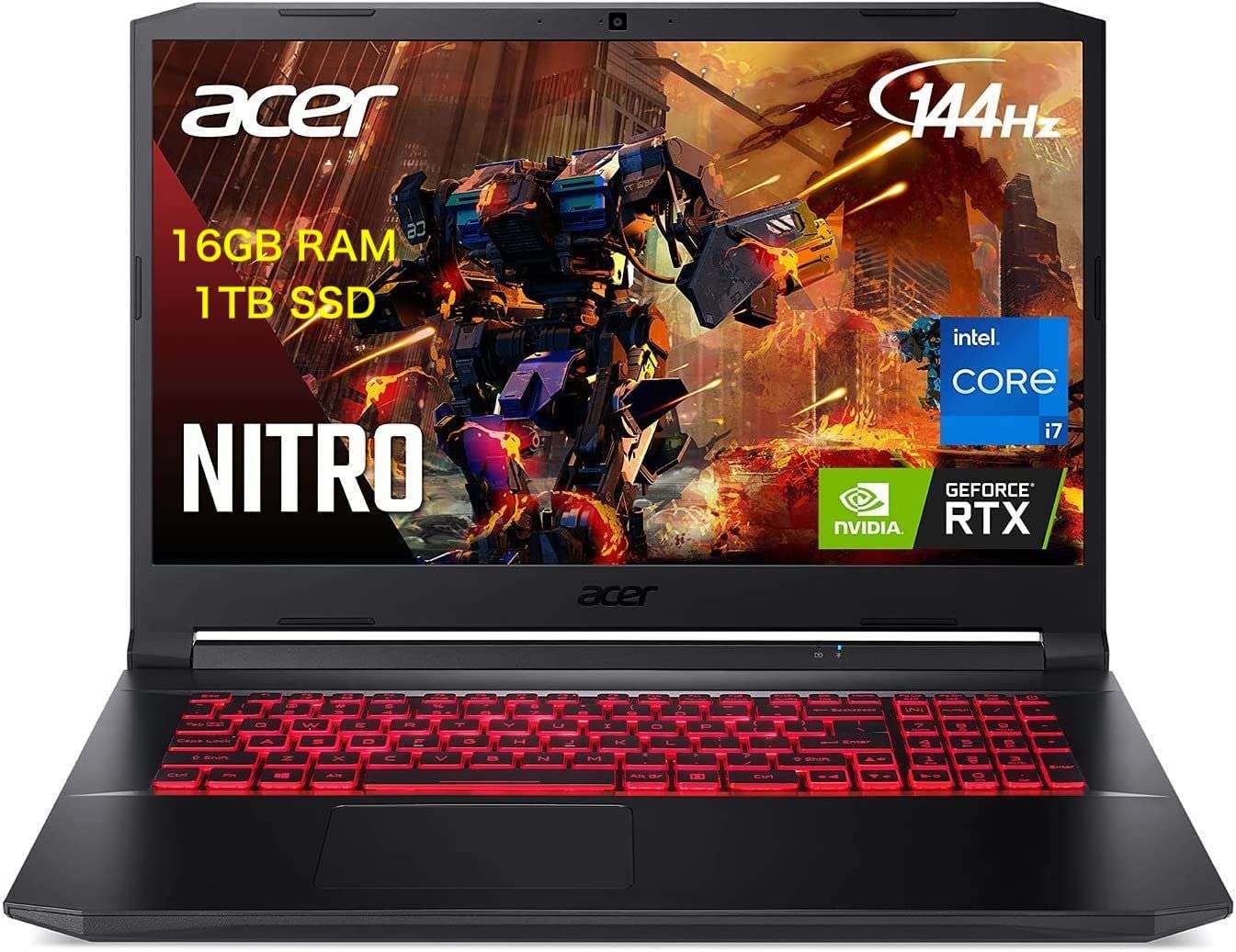 Acer Newest Nitro 17.3" IPS FHD 144Hz Gaming Laptop, Intel i7-11800H 8-Cores, 32GB RAM 1TB SSD, NVIDIA RTX 3060, Killer WIFI6, RJ-45, Backlit Keyboard, Windows 10 Home (AN517-54-72Z3, Black) 1