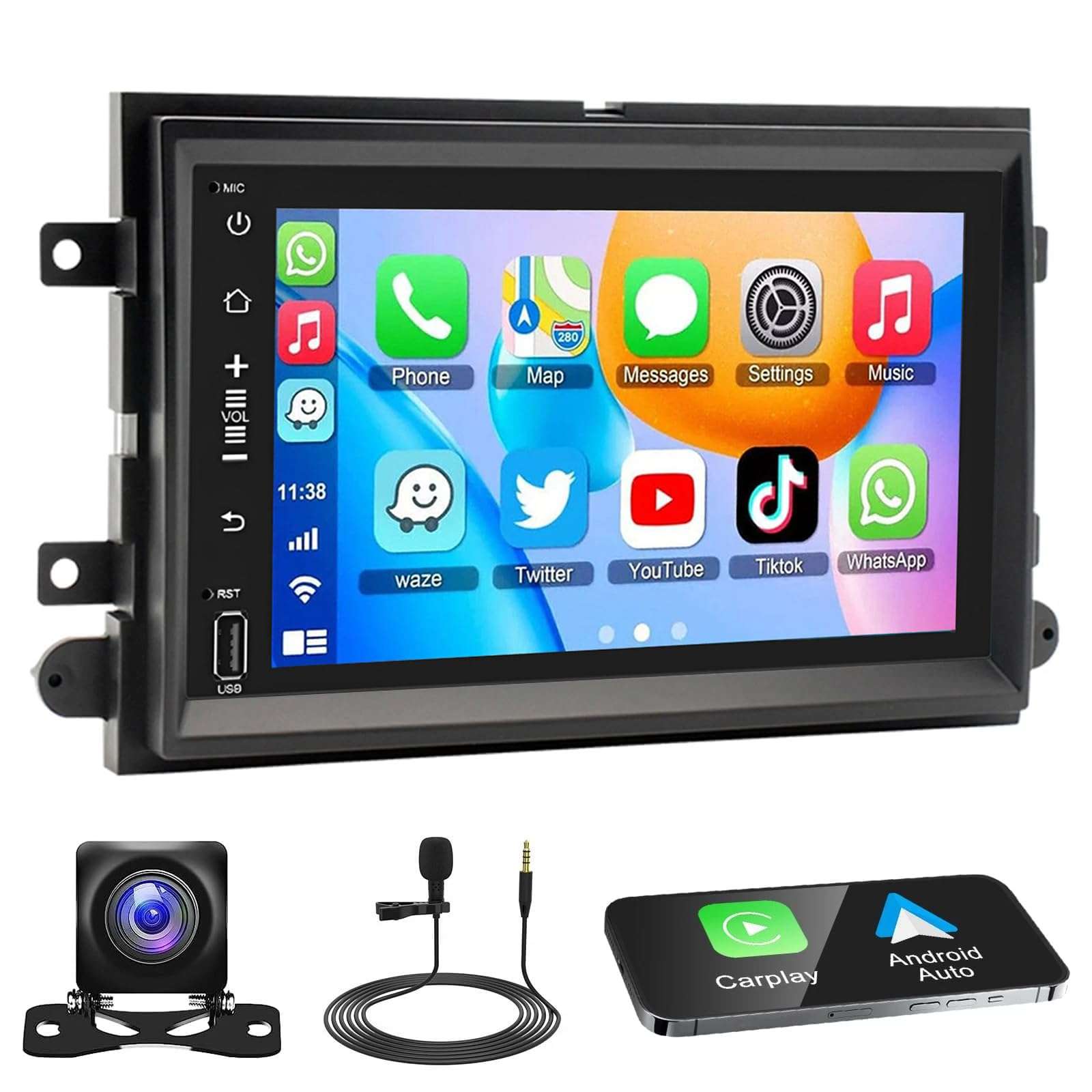 Android 13 Car Stereo Radio for Ford E250/E350 2009~2014 for Ford Escape 2008~2012 7in GPS Navigation for CarPlay Wireless Android Auto Bluetooth FM/RDS WiFi/SWC/Mirror Link 2+32G 1