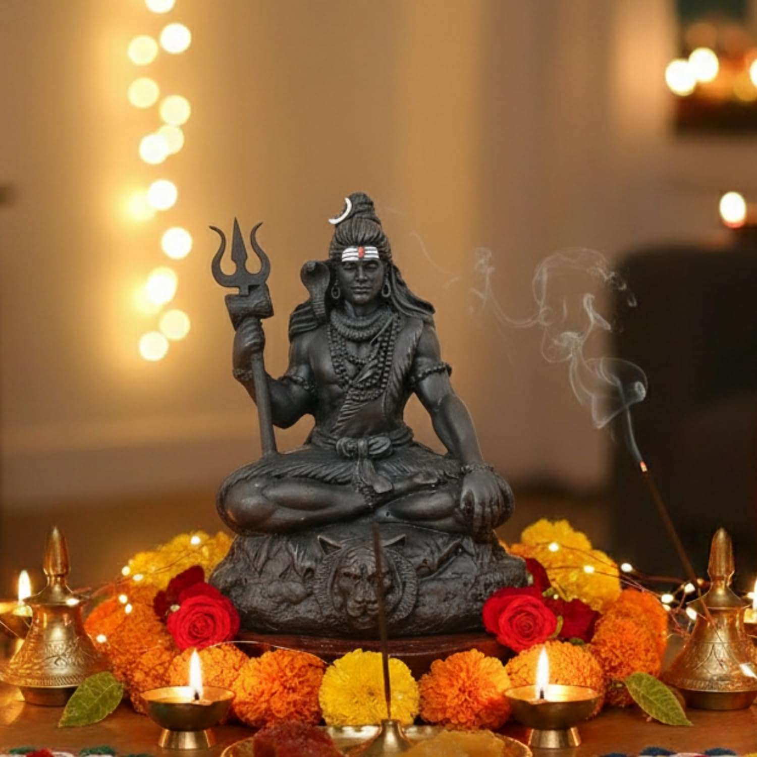 OSTNKART Shiva Statue Car Dashboard Idol 3.5 Inch Black, Resin Shiv Ji for Birthday,Annivesary, Home & Office Pooja Room,Living Room Show Piece New House Warming Gift (Size: L-7 x W-5 x H-9 cm) 1