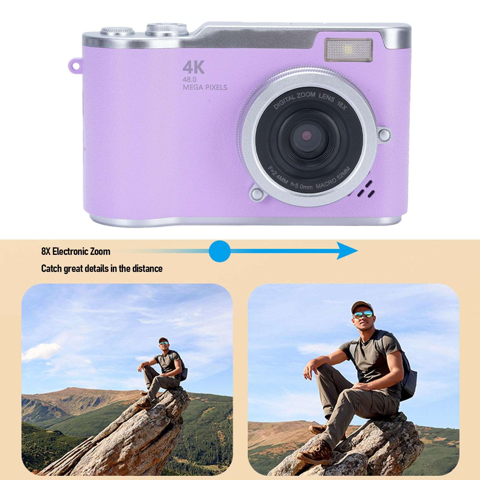 Digital Camera for Photography, 48MP Camera with 2.4 Inch 180 Degree Flip Screen, Auto Focus 18X Digital Zoom, Compact Travel Camera, for Teens Beginner 5