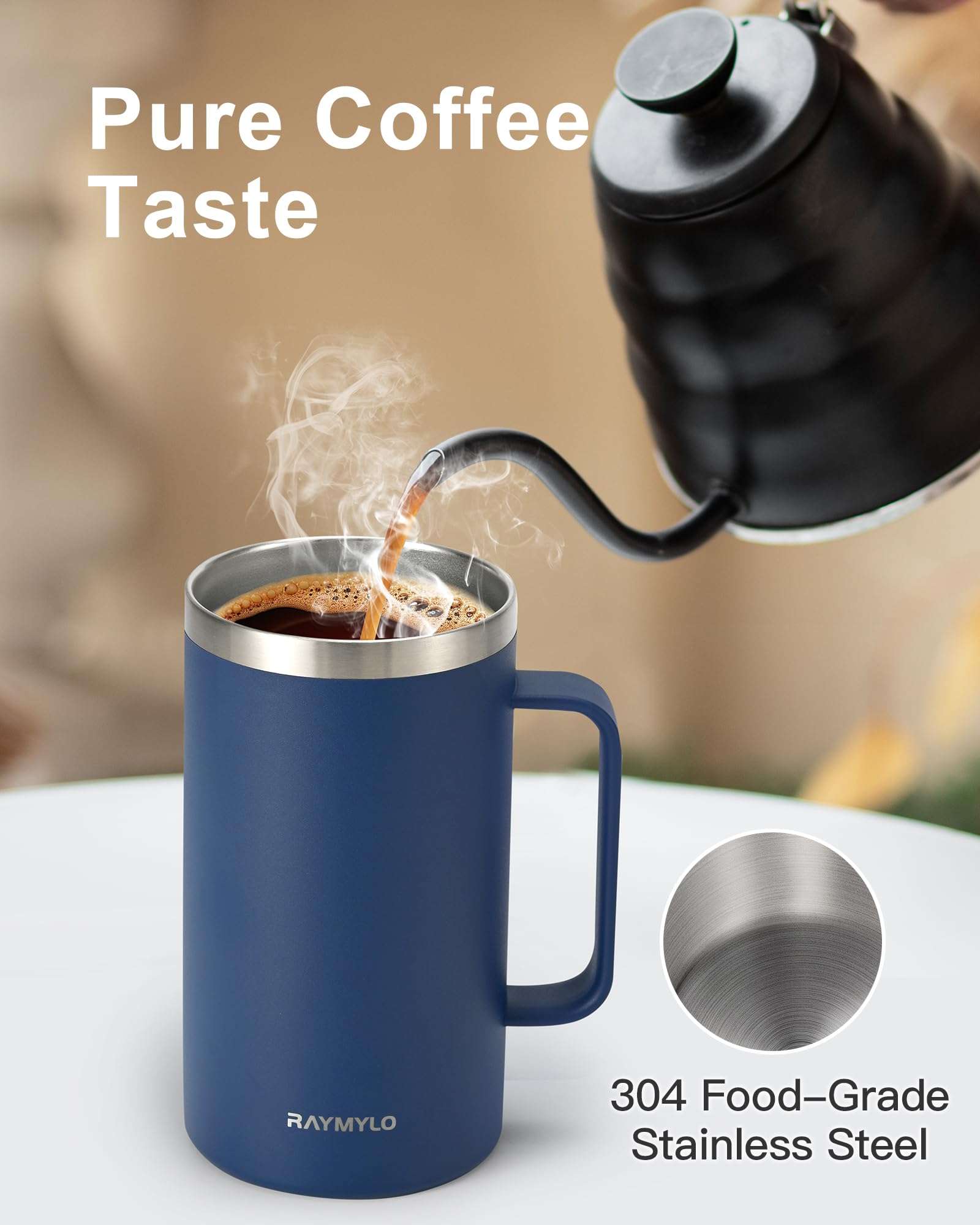 RAYMYLO Insulated Water Bottle 87oz (Navy Blue) + Insulated Coffee Mug 24oz (Navy Blue) 6