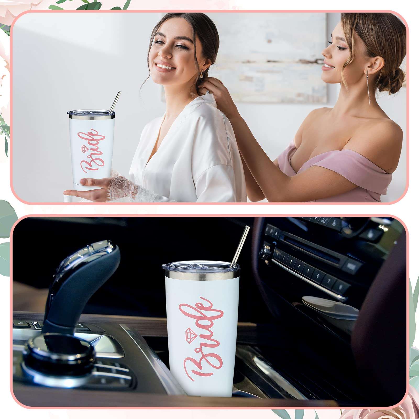 Sabary 6 Pcs Bridesmaid Cups 22 oz Bride Bachelorette Tumbler Gifts Stainless Steel Wine Tumblers with Lid and Straw Vacuum Insulated Bridesmaid Mugs Engagement Wedding Party Gifts Favors 4