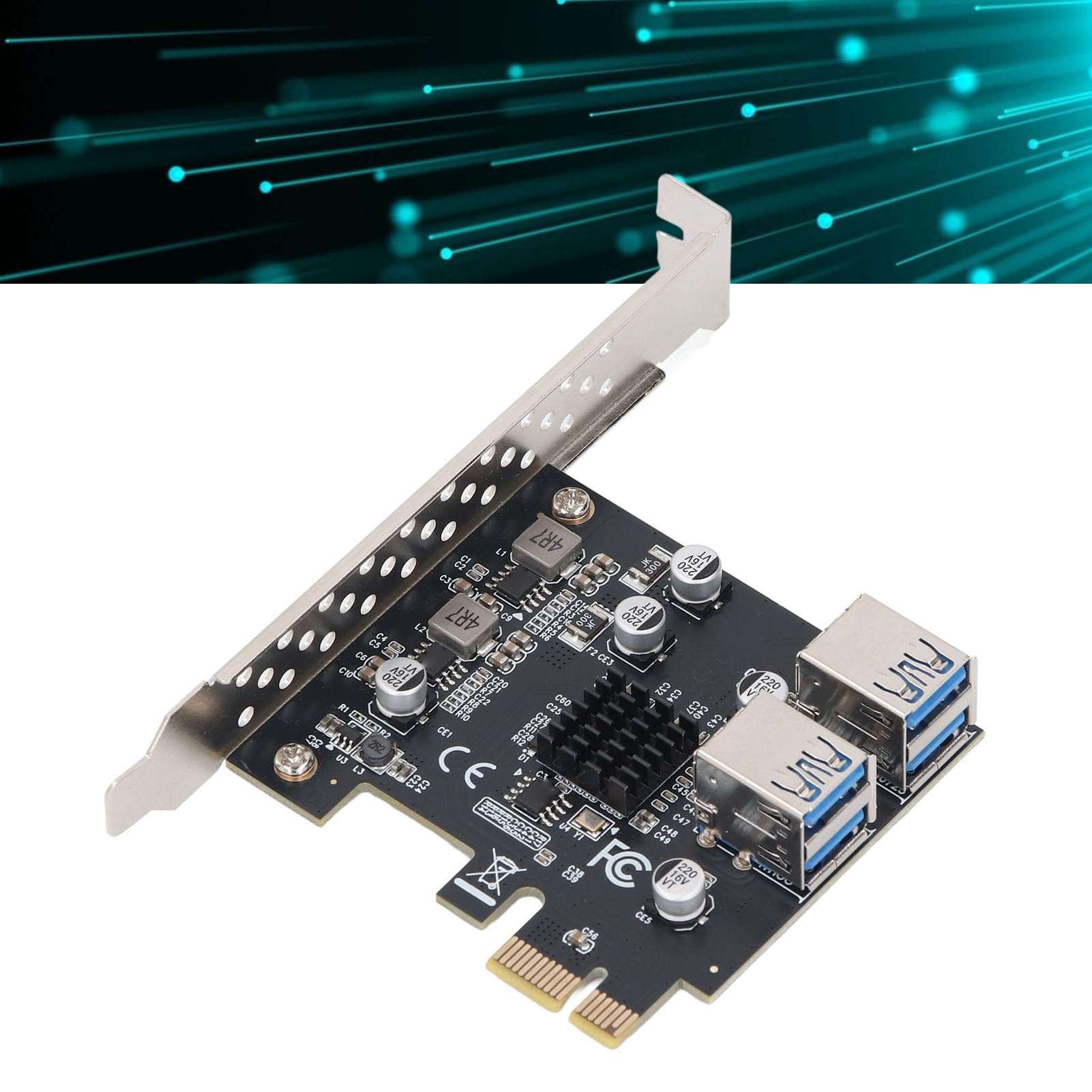 BAFOVY High Speed PCI E 1X to 4 USB 3.0 Adapter, 5Gbps Data Transfer,1 X 4 Ports PCIe Riser Adapter Board, Hot Swapping Support, Equipped with Powerful Main Control Chip, Compatible 3