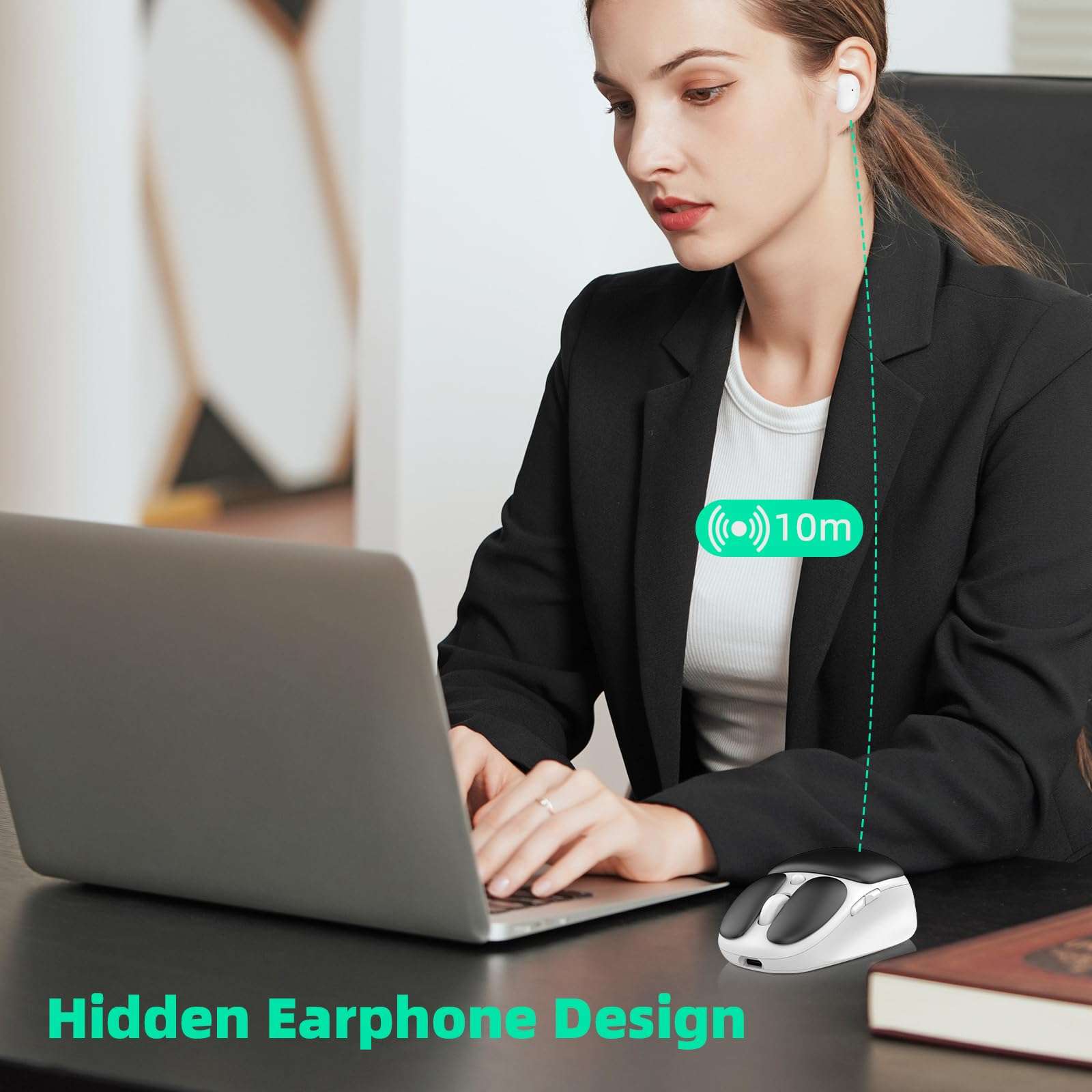 TMICE 2-in-1 Wireless Bluetooth Mouse with Earphone Combo - Bluetooth 5.0, 5 Adjustable DPI, Long Battery Life Up to 60 Hours, Black 3