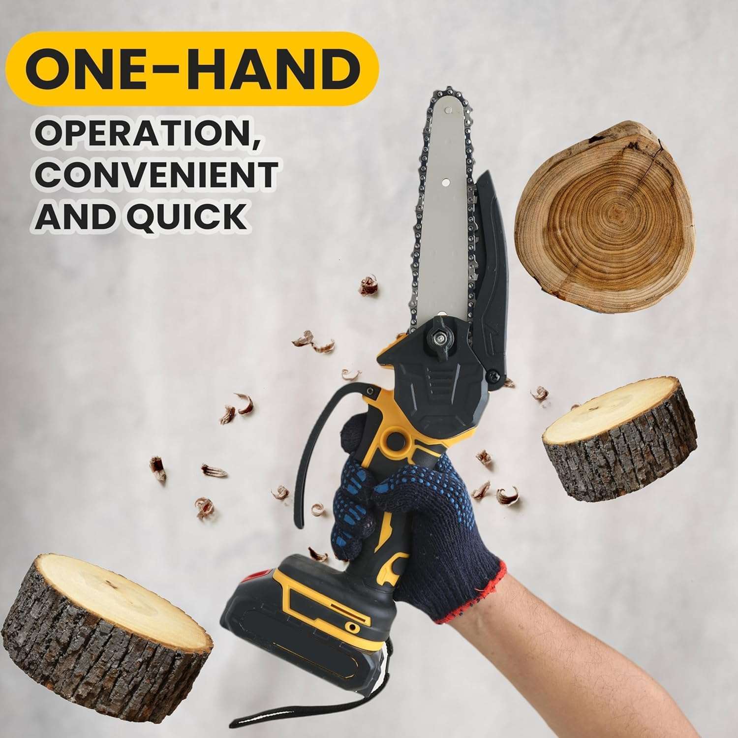Gvnd Mini Chainsaw Cordless 6 Inch, Chainsaw with 2×Rechargeable Batteries, Portable Handheld Chain Saw for Tree Trimming, Wood Cutting, Gardening, with Gloves & Safety Goggles 5