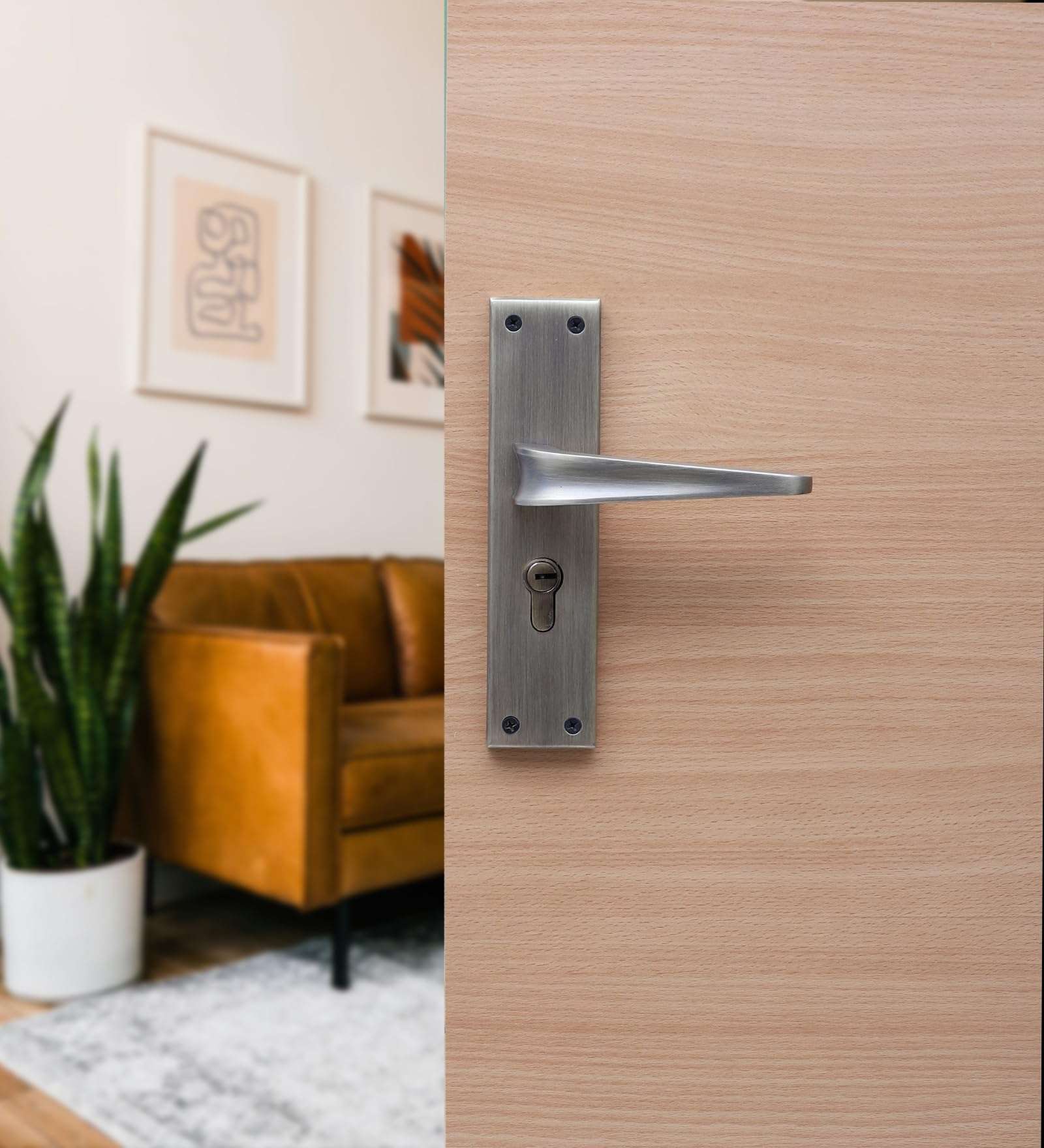 Two Moustaches 5 Inches Antique Brass Finish Aluminium Mortise Lock Door Handles Plate Set (Without Lock)