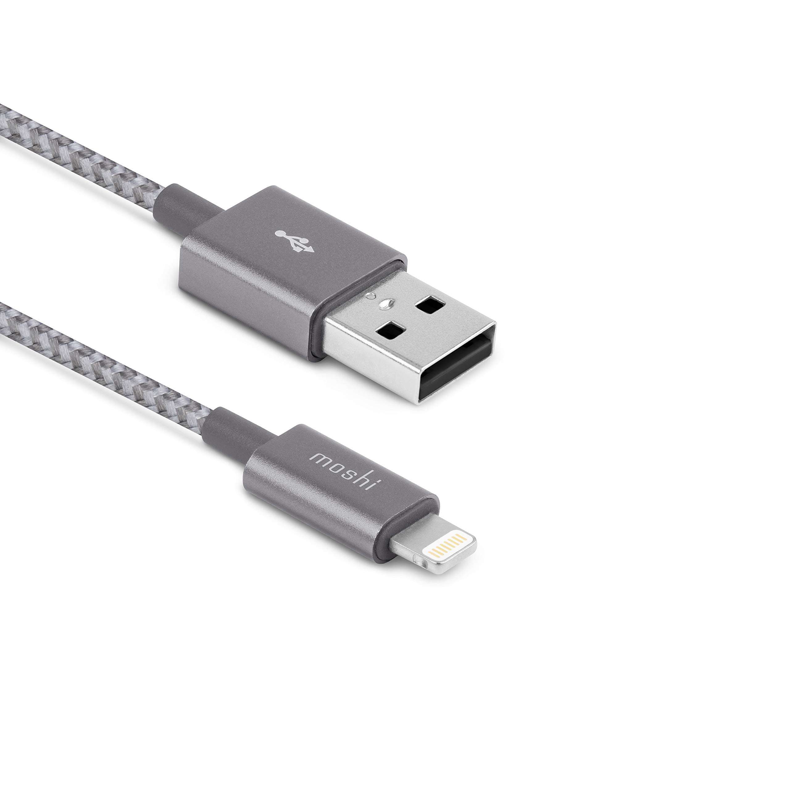 Moshi Integra USB-A to Lightning Cable 4 ft/1.2m, iPhone Charger, MFi-Certified, Ballistic NylonBraiding, Compatible with iPhone 12, AirPods Pro, iPad, Titanium Gray
