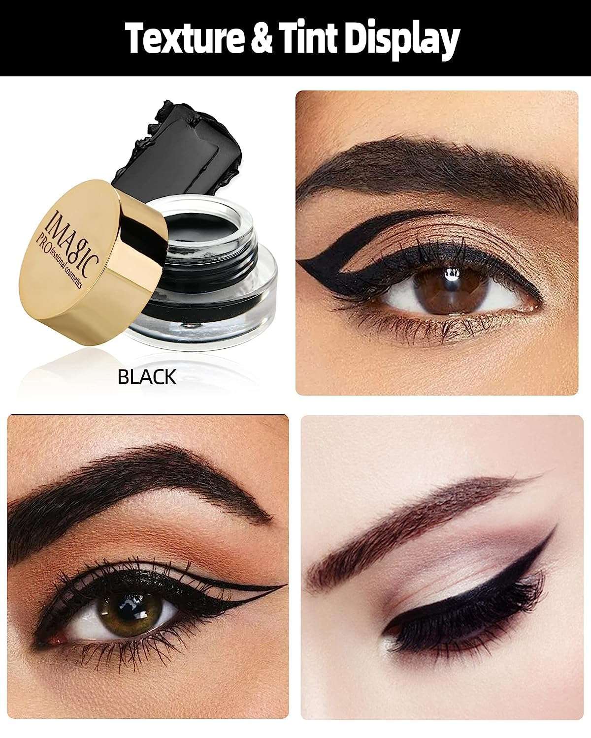 Gujas IMAGIC Gel Eyeliner, Long Lasting Waterproof Matte Eyeliner Cream Gel, High-Intensity Pigments Smudge-Proof Eye Liner,Makeup Gift for Women Girl (WHITE) (Black) 3