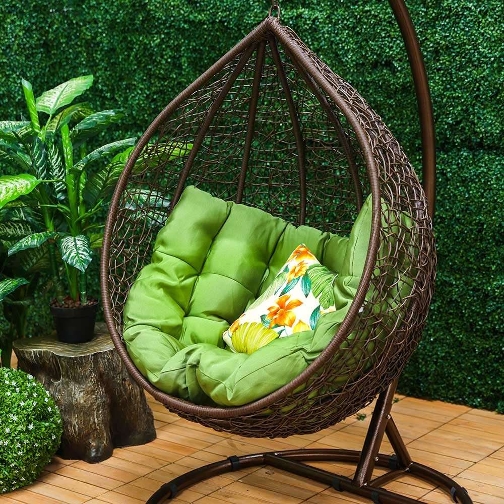 Blissful Backyards India Single Seater Swing Chair with Stand & Cushion Outdoor Indoor Balcony Garden Patio,Powder Coated Frame,UV Protected Wicker,Premium Cushion AF_in_010 3