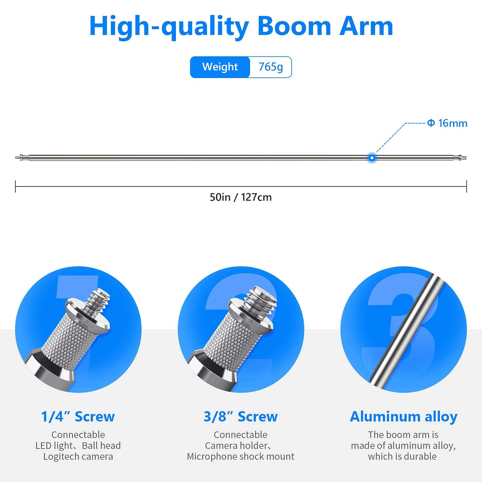 Neewer Extension Grip Arm Boom Arm with 2 Pieces Grip Heads - 40 inches/101.6 centimeters Aluminum Alloy Construction for Light Stand,Reflector and Other Equipment for Studio Video Photography(Silver) 3