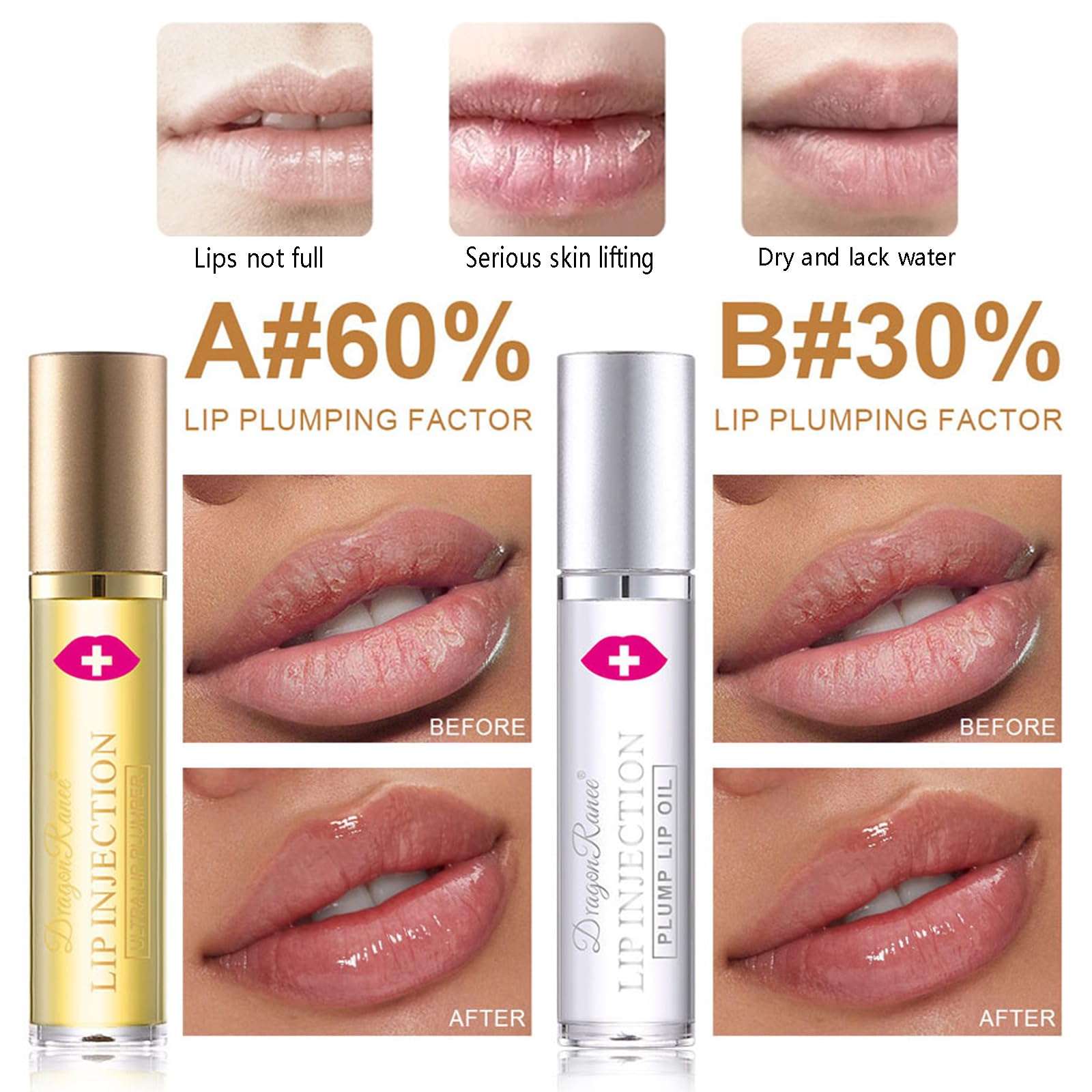 Hydrating Lip Plumper Gloss Set,Natural Ginger Essential Lip Care Oil Roll On,Plumping Lip Gloss for Chapped Cracked Dry Lips,Lip Enhancer Make Lips Fuller Moisturizing,Reduce Fine Lines (2pcs) 4