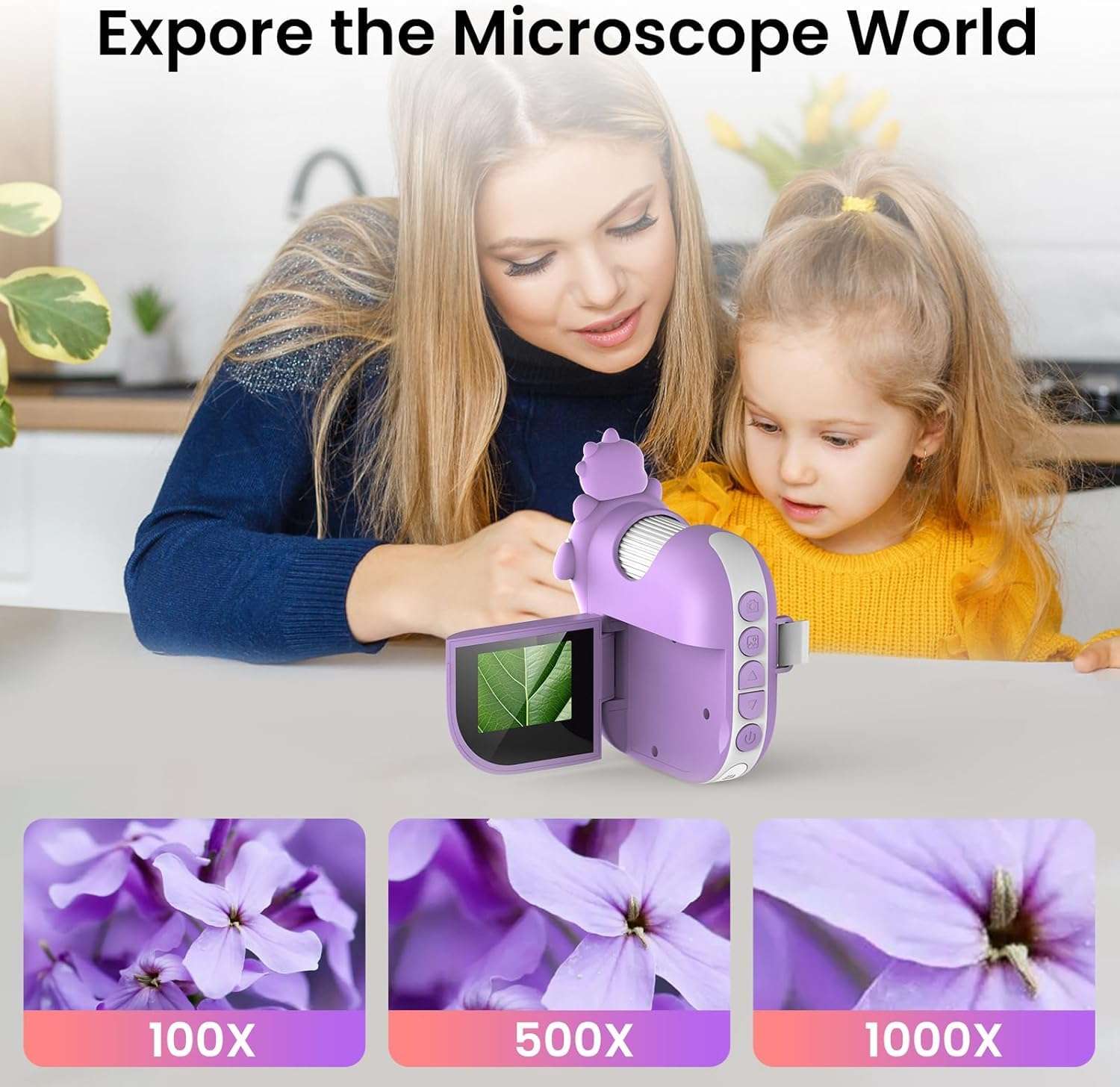 Microscope for Kids: 4K 2" Screen Portable Digital Camera Microscope, Pocket Microscopes Scope Educational Science Kit for Kid Age 4-12, Birthday Gifts for Kids Boys and Girls 3
