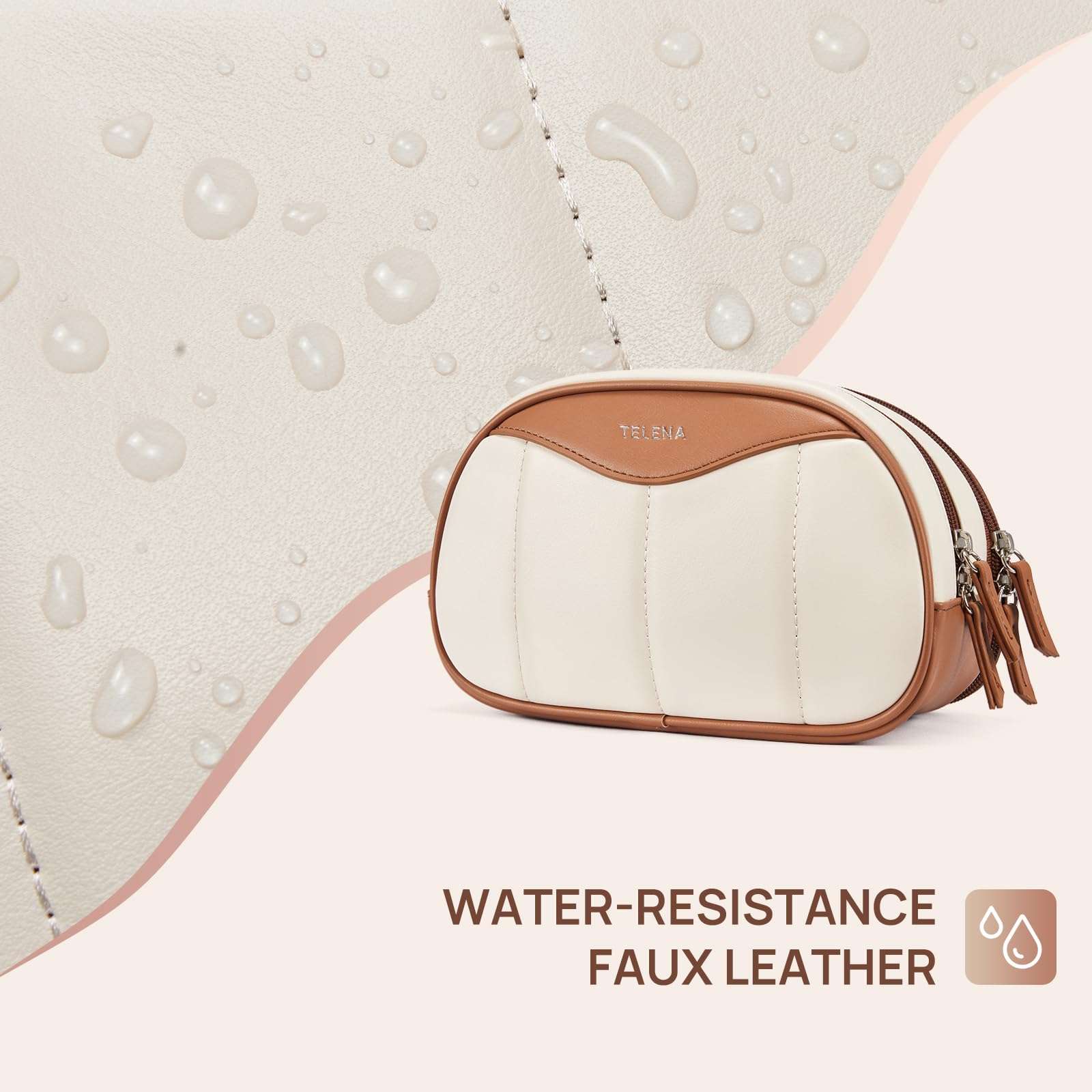 Telena Medium Makeup Bag, Travel Make Up Bag for Women, Vegan Leather Cosmetic Bag for Travel Essentials 5