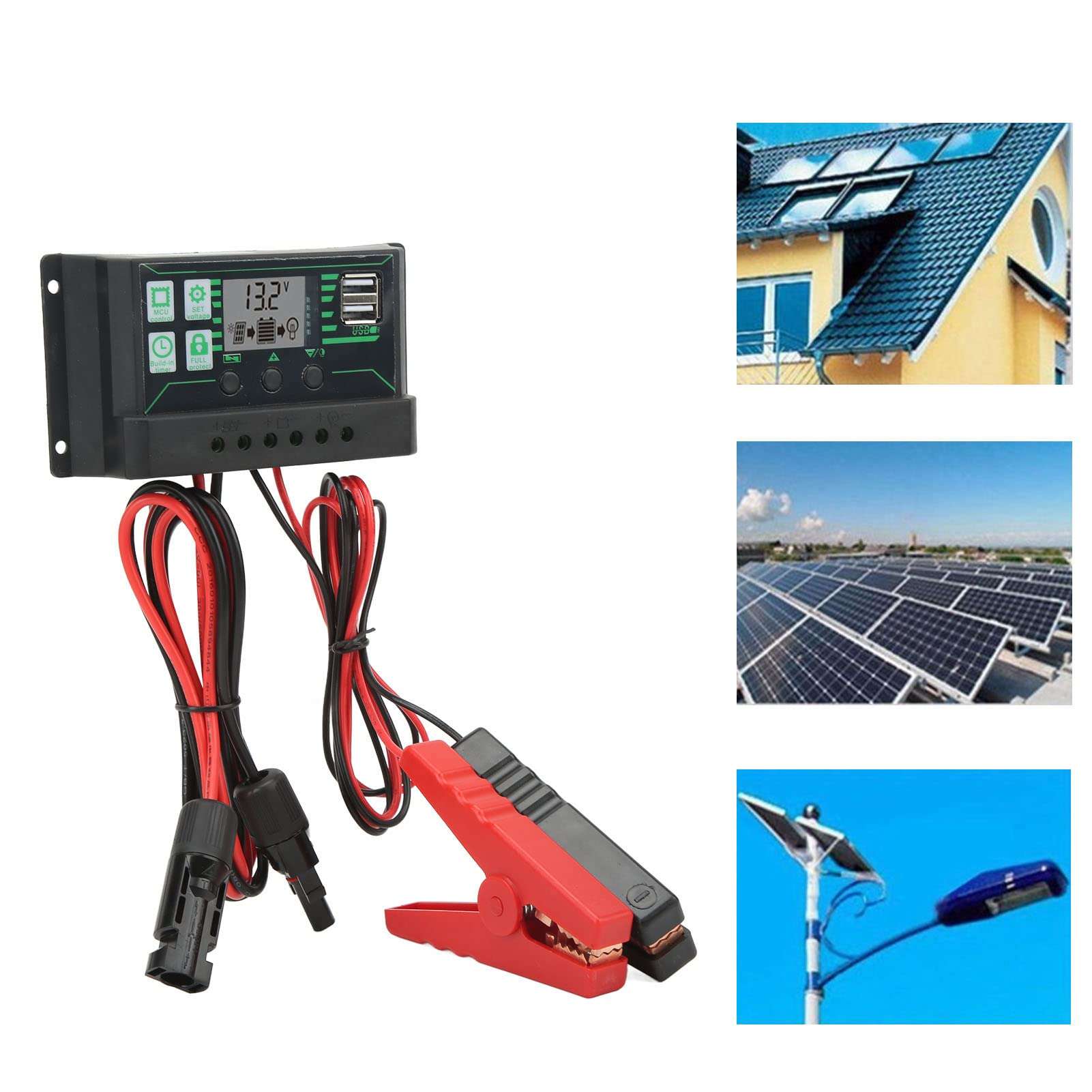 12V 24V MPPT Solar Charge Controller 360W Solar Panel Regulator Adjustable Parameters LCD Display for Outdoor Use 3