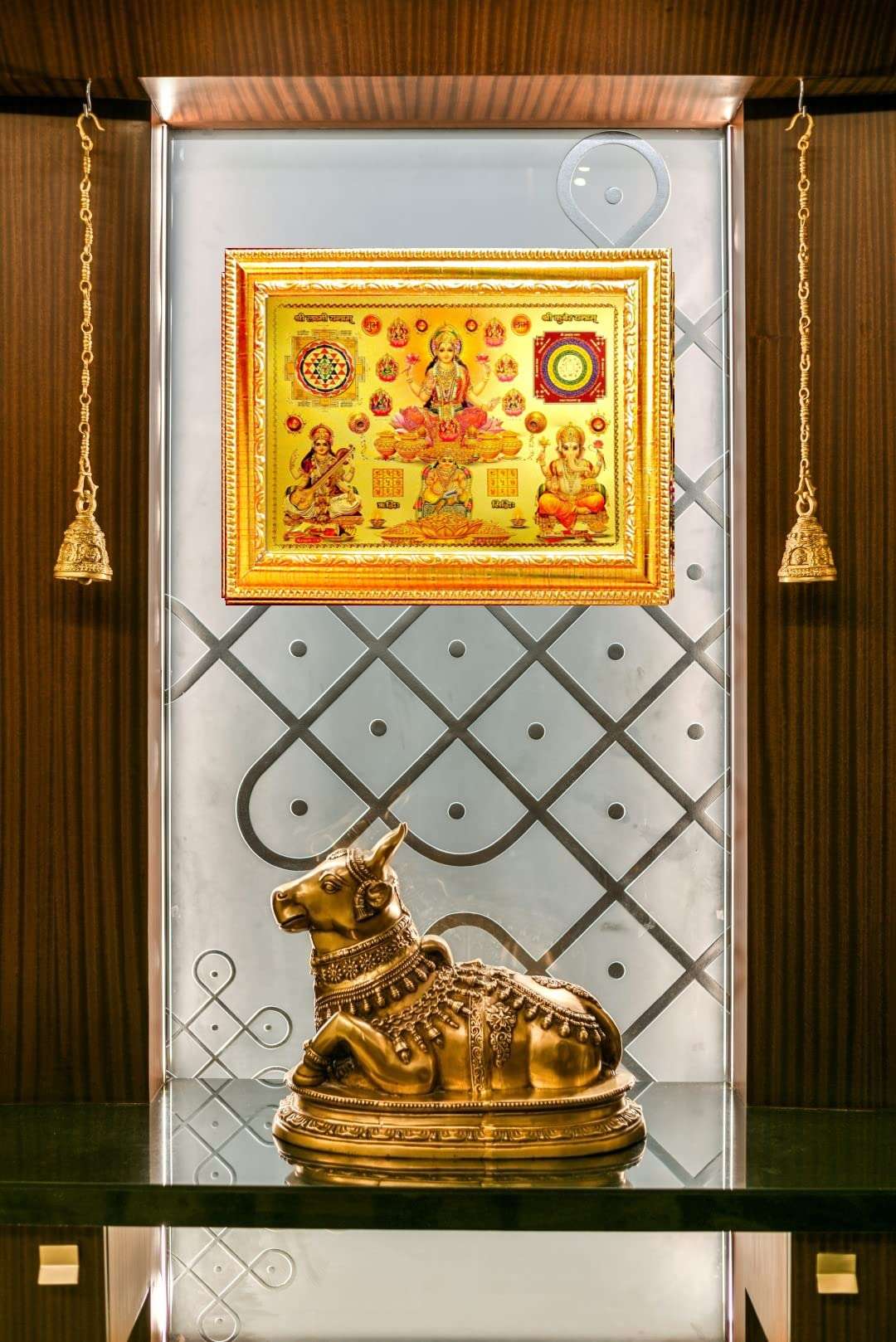 Suninow Golden foil Embossed god Photo Frame | aasht laxmi Ganesh Saraswati with Shree laxmi Yantra and kuber Yantra (8 x 12) 4